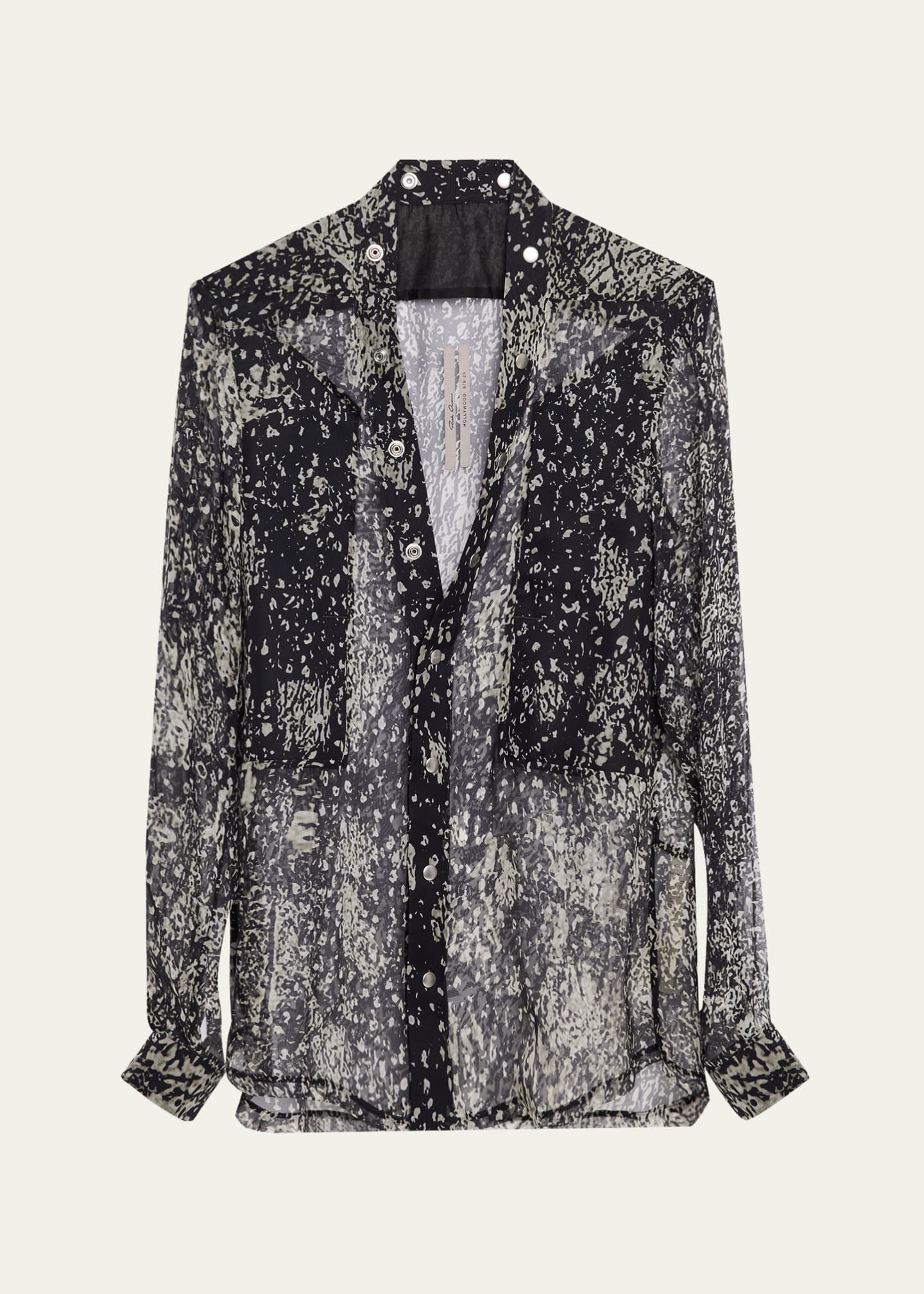 Rick Owens Men's Gauze Wolfish-Print Larry Shirt Image 1 of 5
