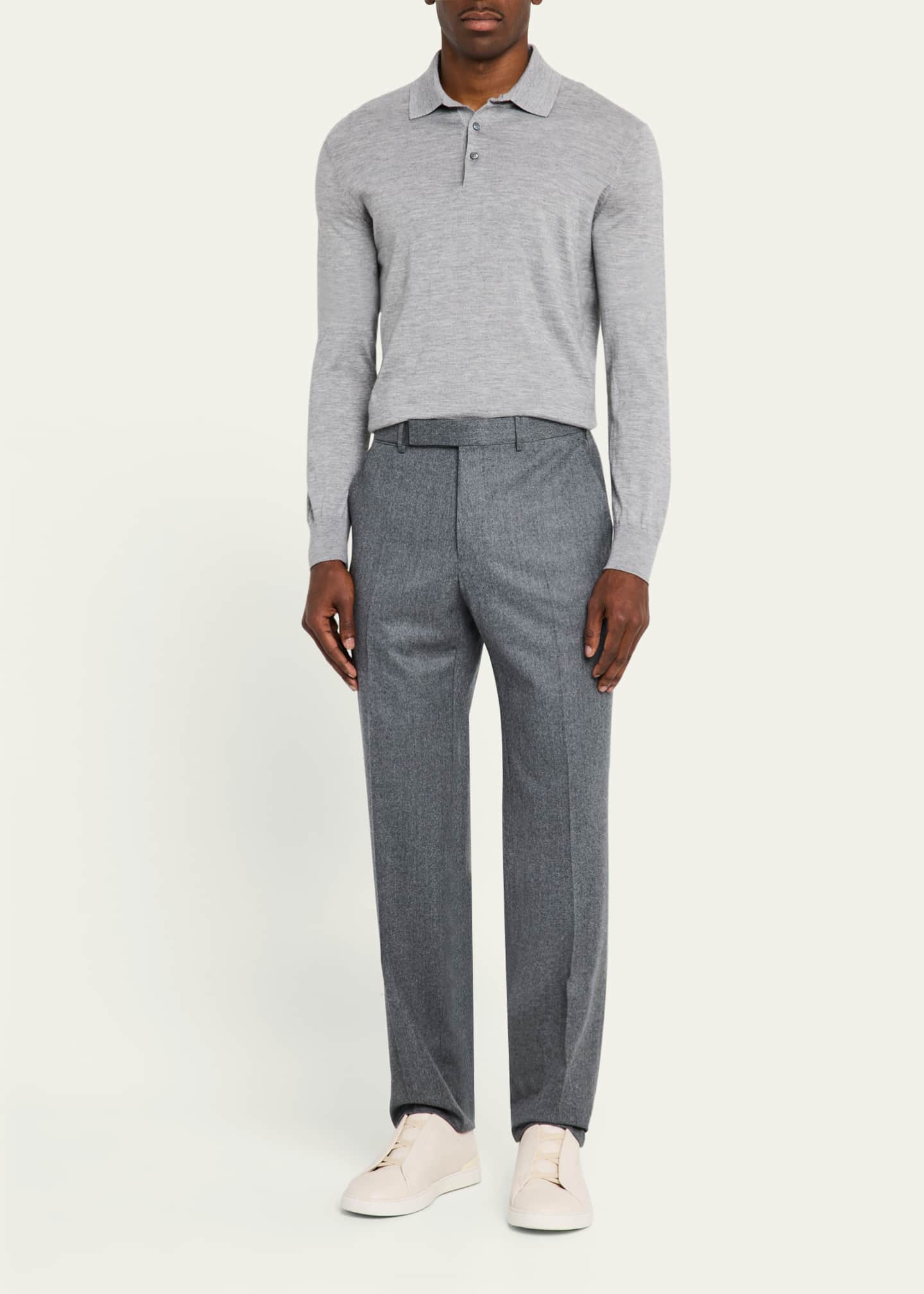 ZEGNA Men's Wool Flannel Flat-Front Trousers Image 2 of 5