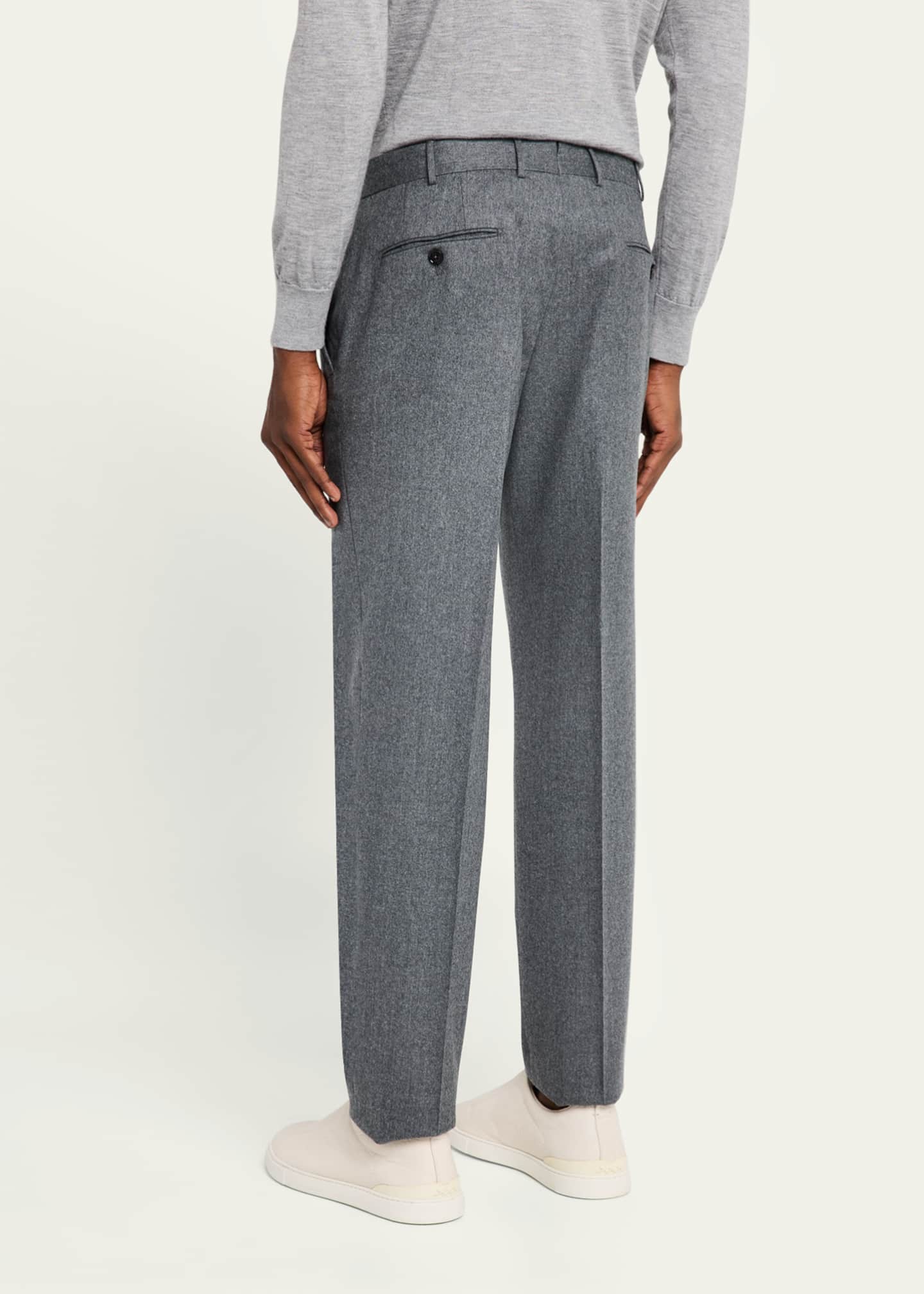 ZEGNA Men's Wool Flannel Flat-Front Trousers Image 3 of 5