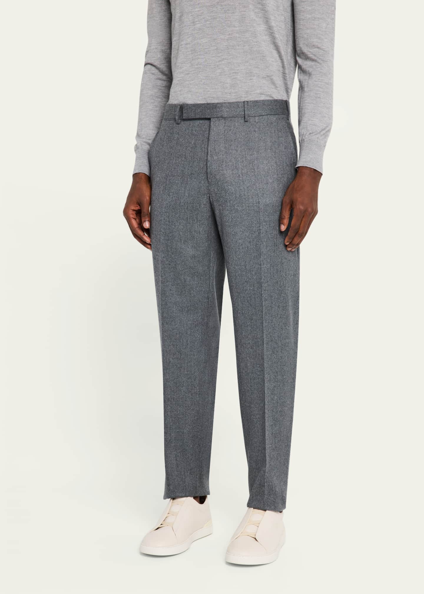 ZEGNA Men's Wool Flannel Flat-Front Trousers Image 4 of 5