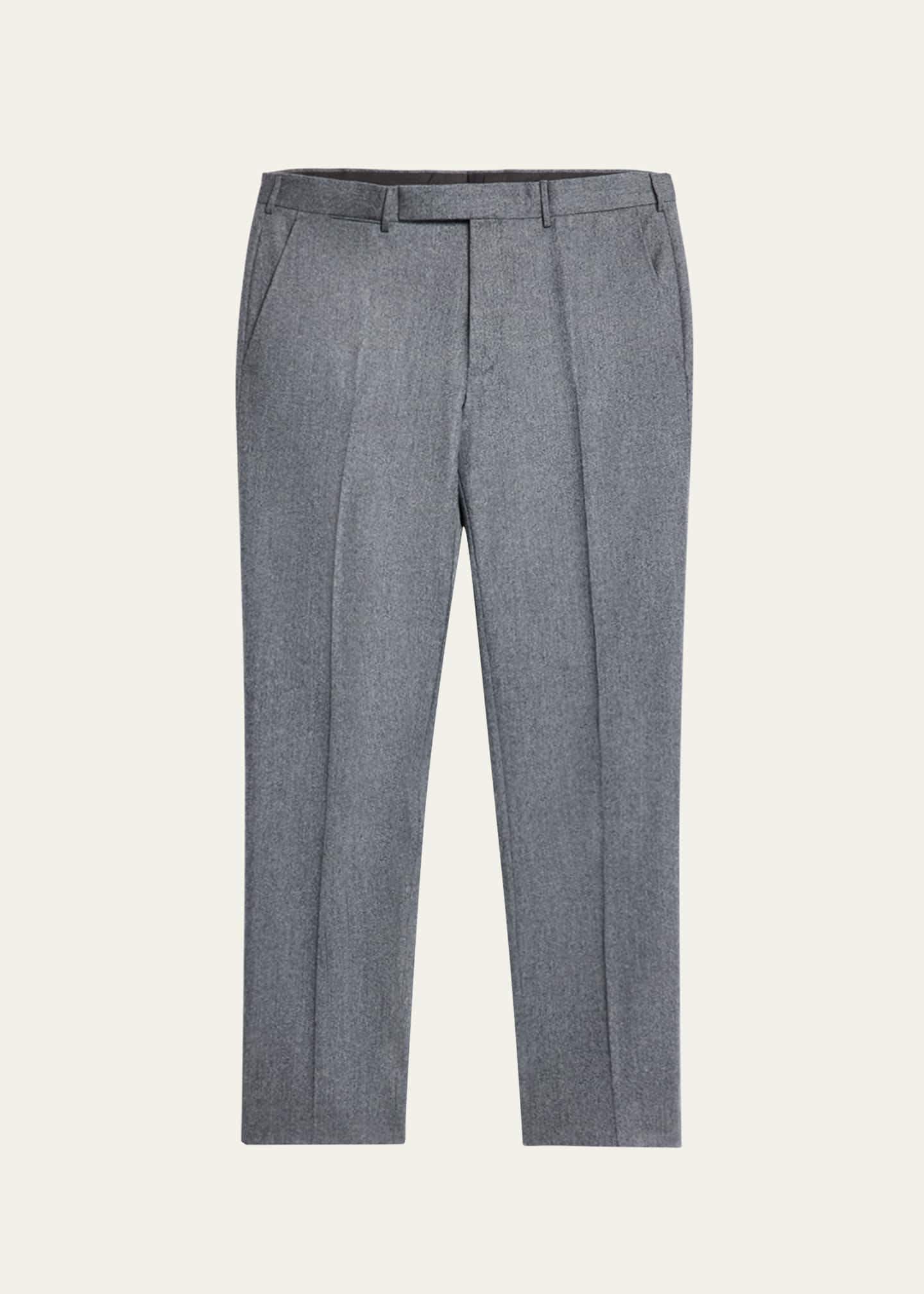 ZEGNA Men's Wool Flannel Flat-Front Trousers Image 1 of 5