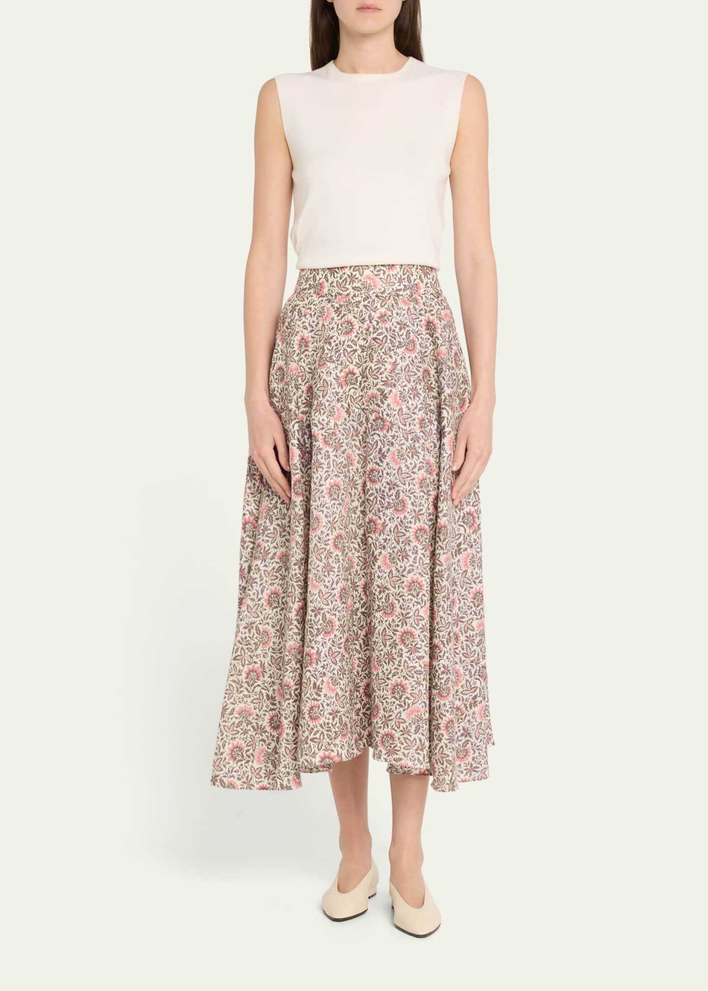 Loro Piana Jaya Floral-Print Linen Twill Midi Skirt Image 2 of 5