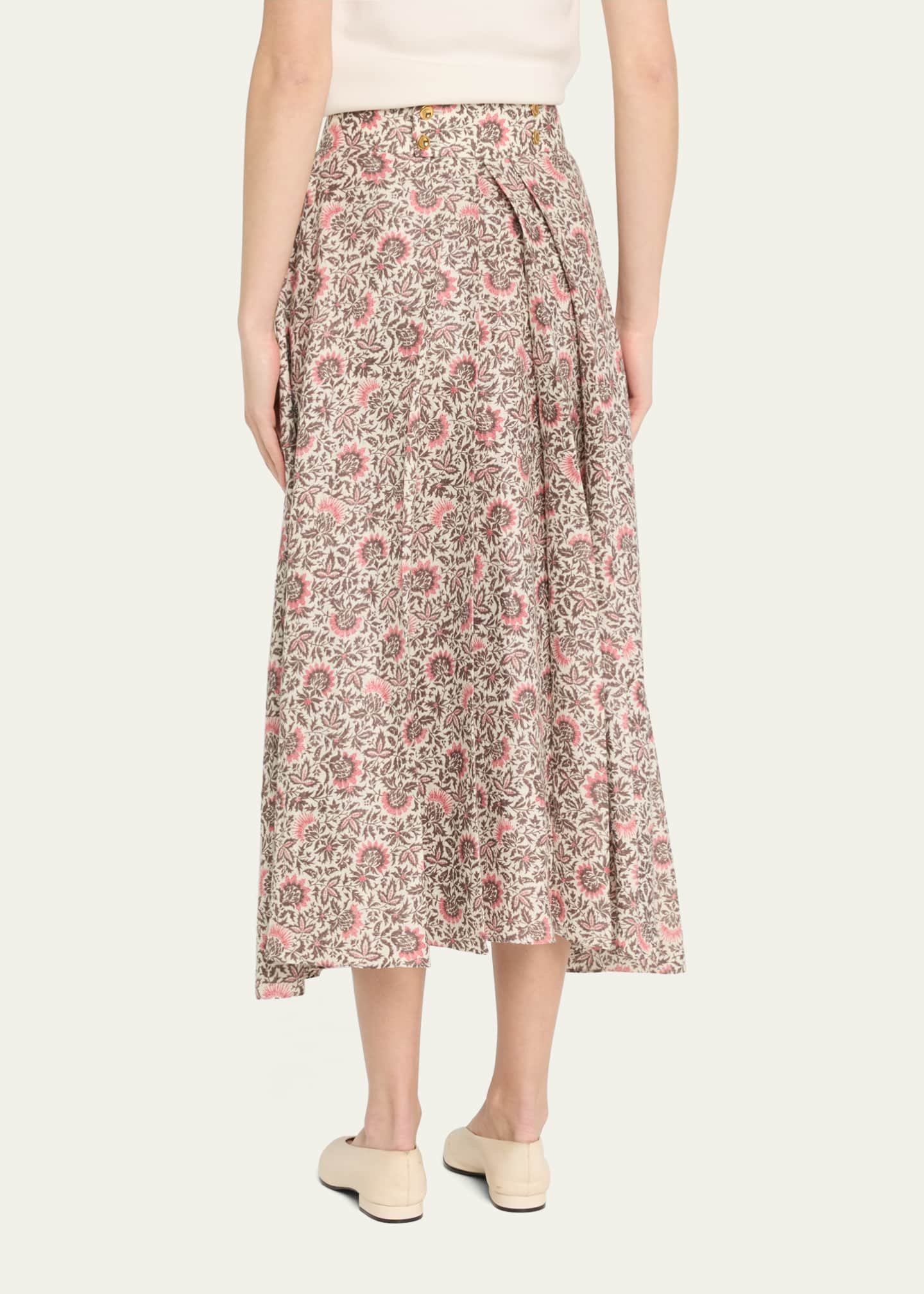 Loro Piana Jaya Floral-Print Linen Twill Midi Skirt Image 3 of 5