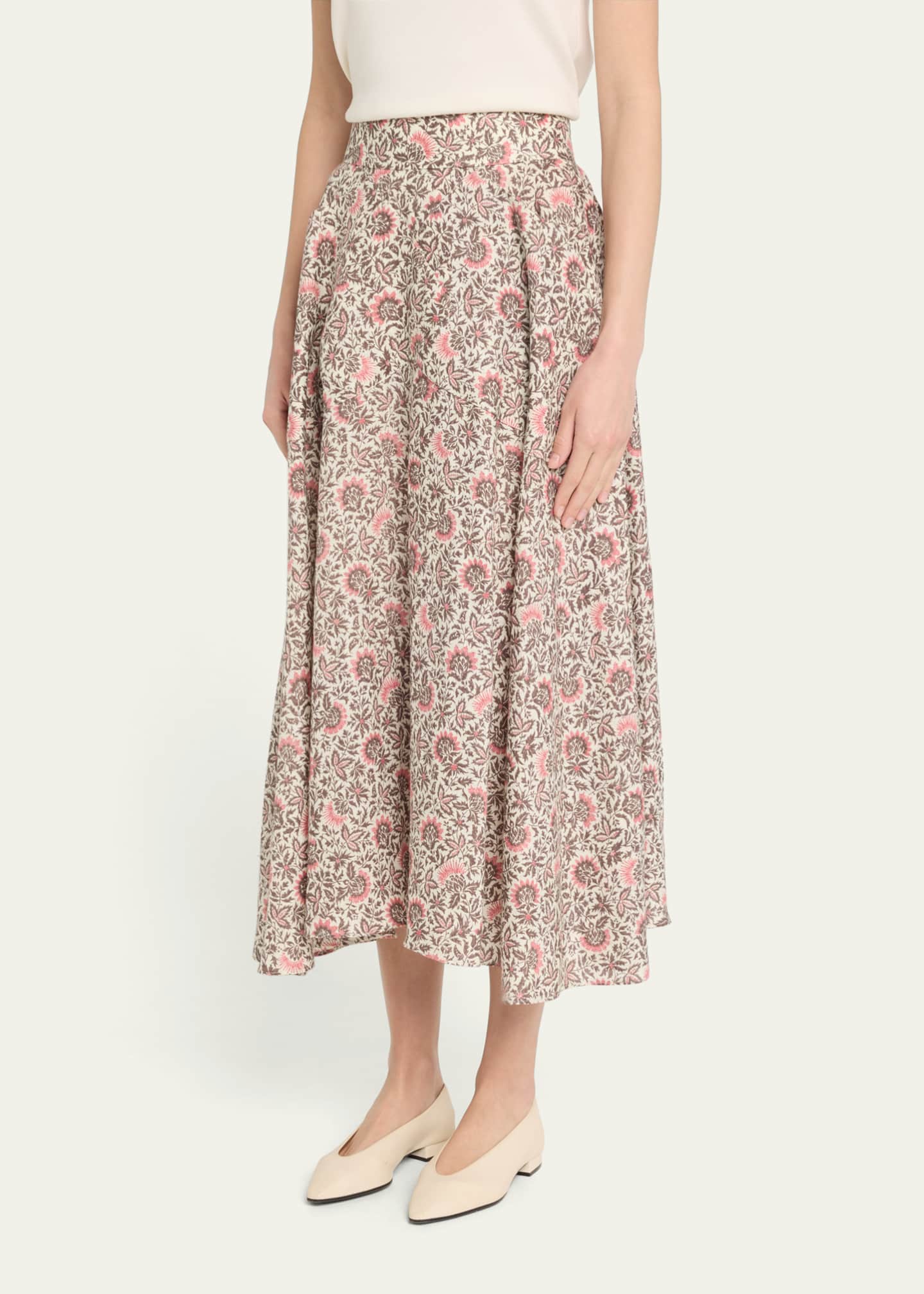 Loro Piana Jaya Floral-Print Linen Twill Midi Skirt Image 4 of 5