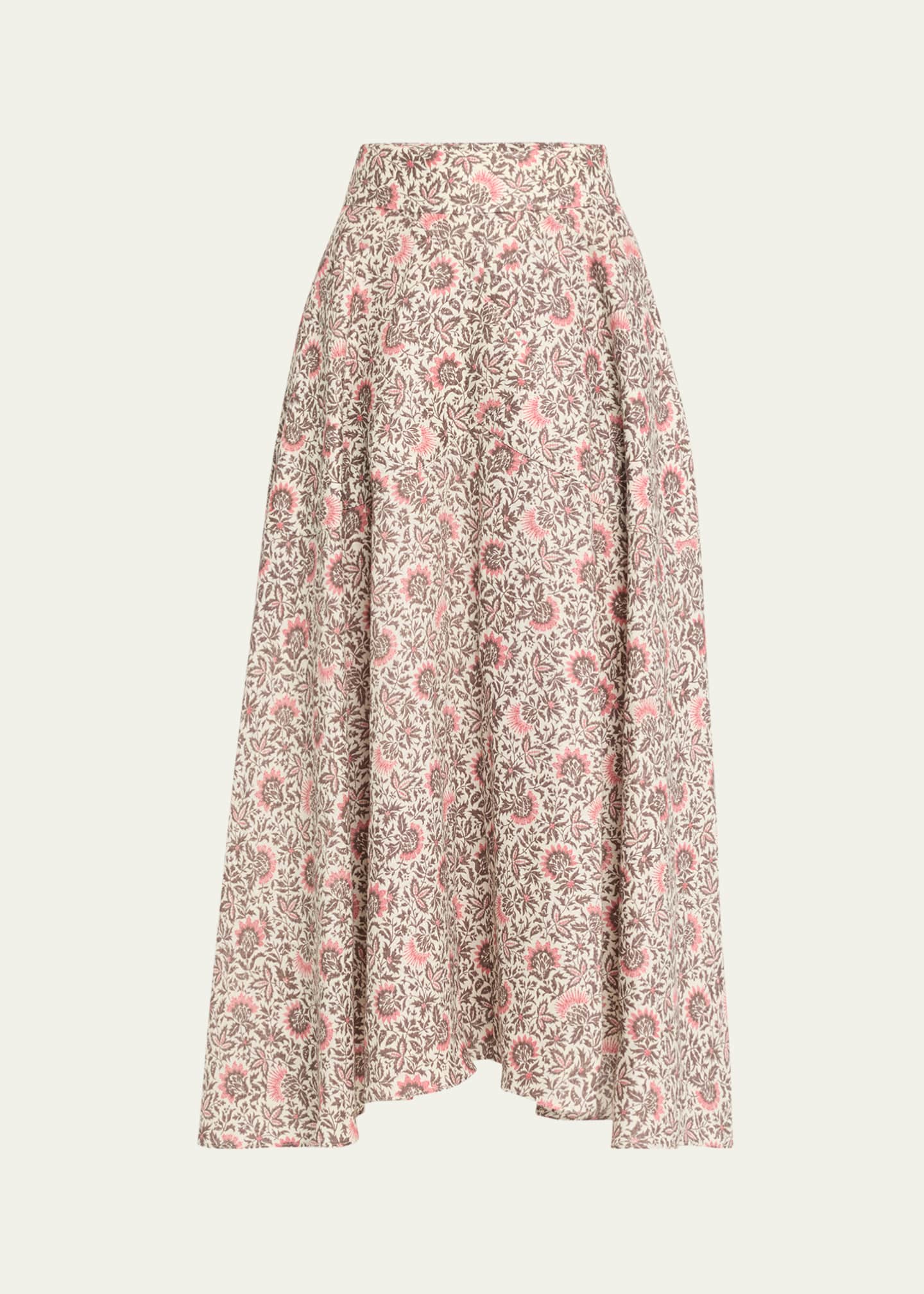 Loro Piana Jaya Floral-Print Linen Twill Midi Skirt Image 1 of 5