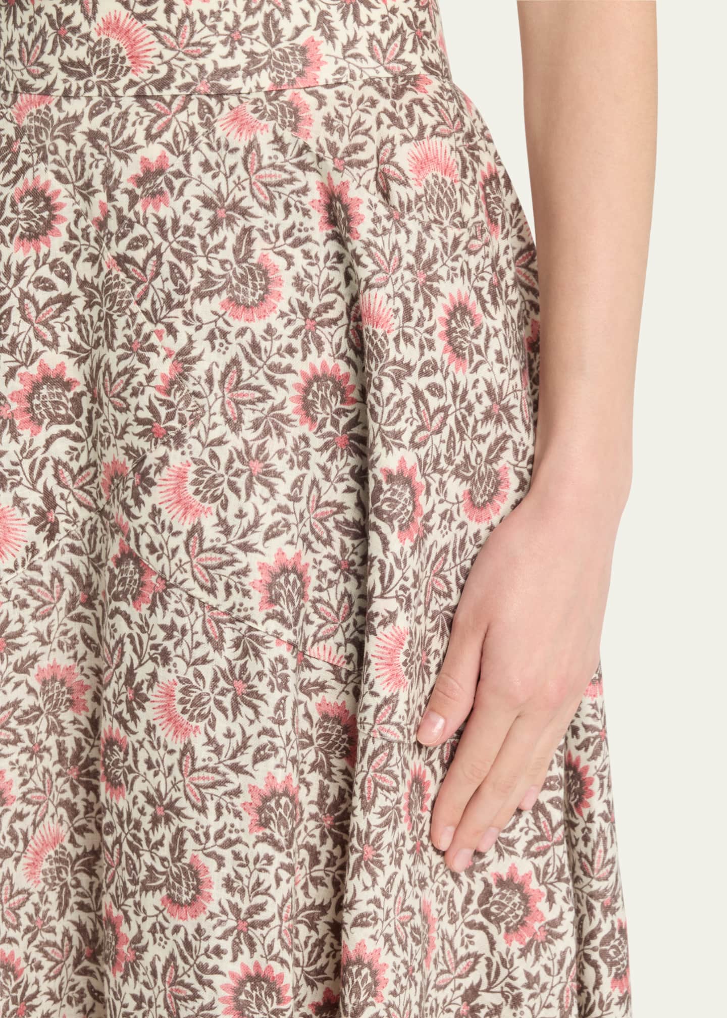 Loro Piana Jaya Floral-Print Linen Twill Midi Skirt Image 5 of 5