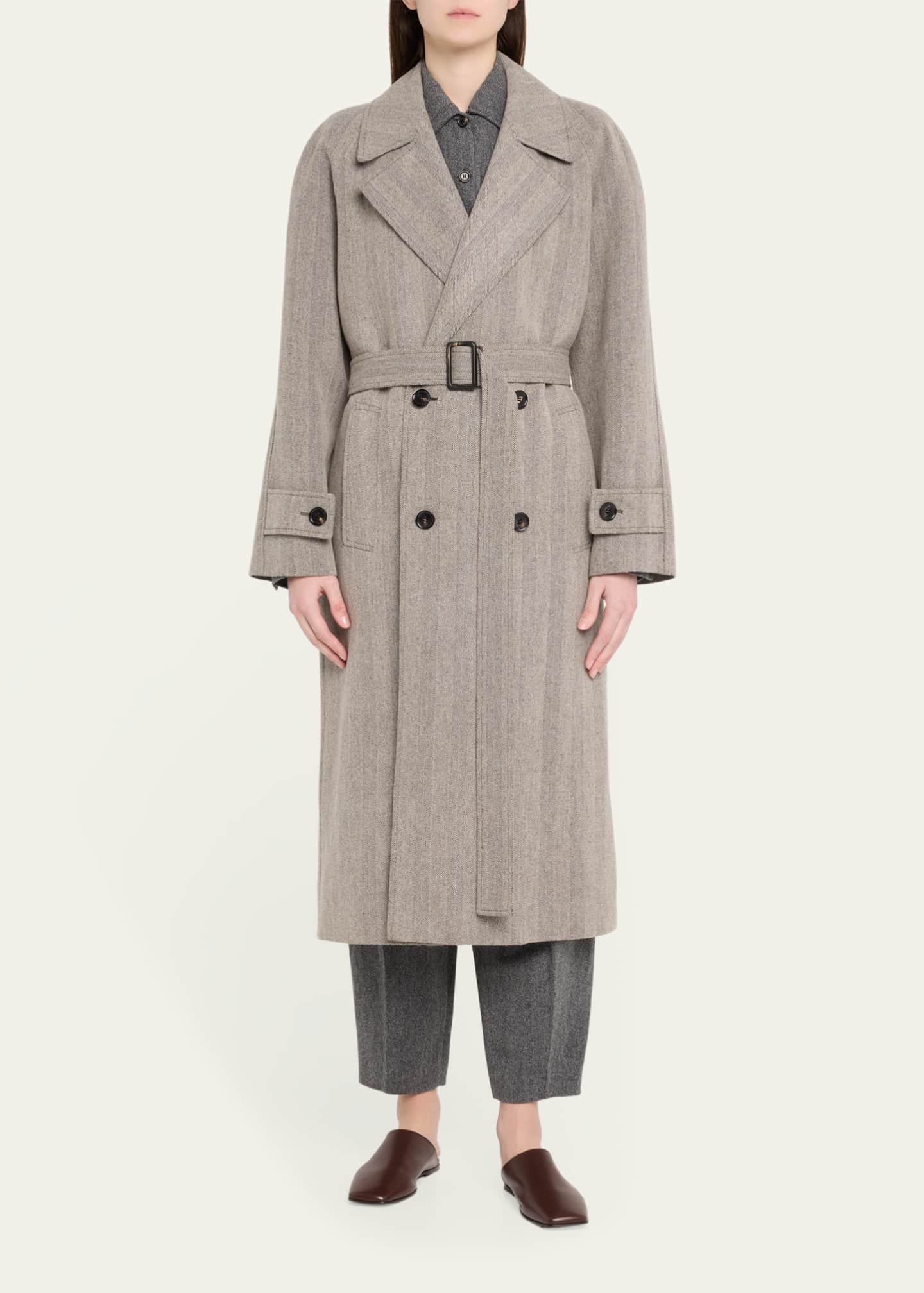 Loro Piana Foster Double-Breast Belted Wool Cashmere Coat