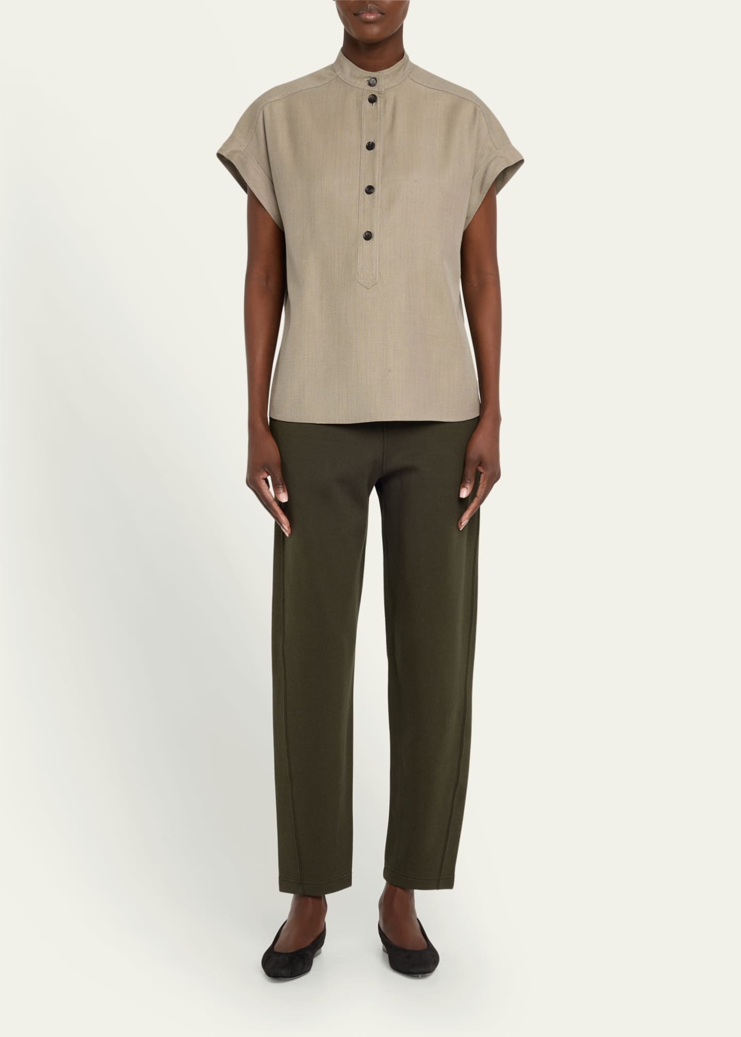Loro Piana Elody Cap-Sleeve Silk-Wool Shirt Image 2 of 5