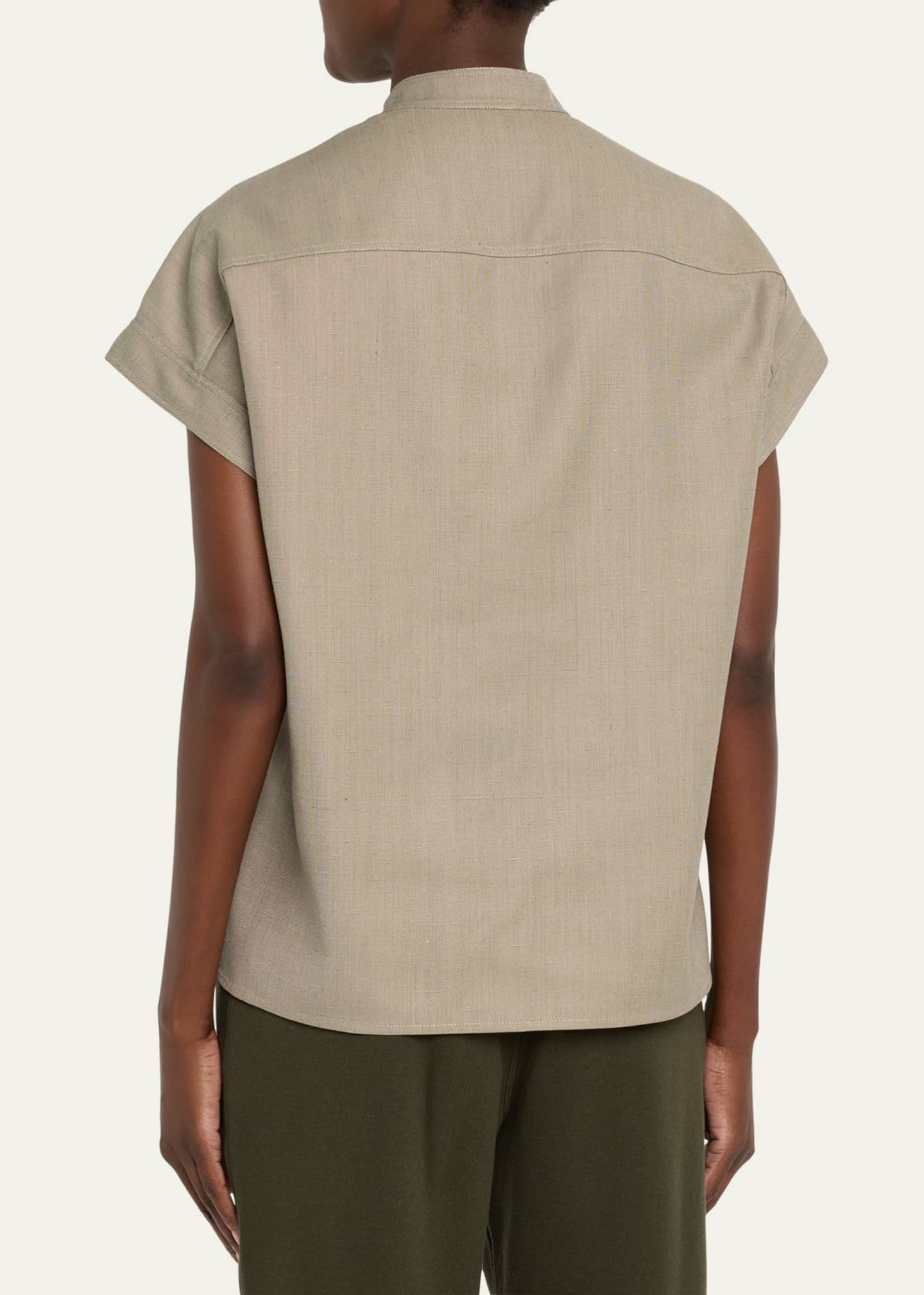 Loro Piana Elody Cap-Sleeve Silk-Wool Shirt Image 3 of 5