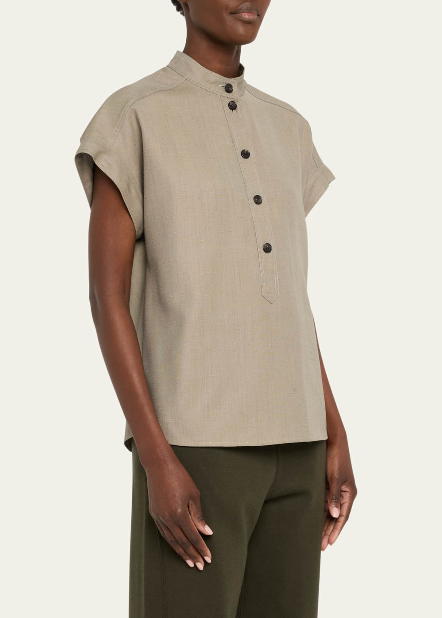 Loro Piana Elody Cap-Sleeve Silk-Wool Shirt Image 4 of 5