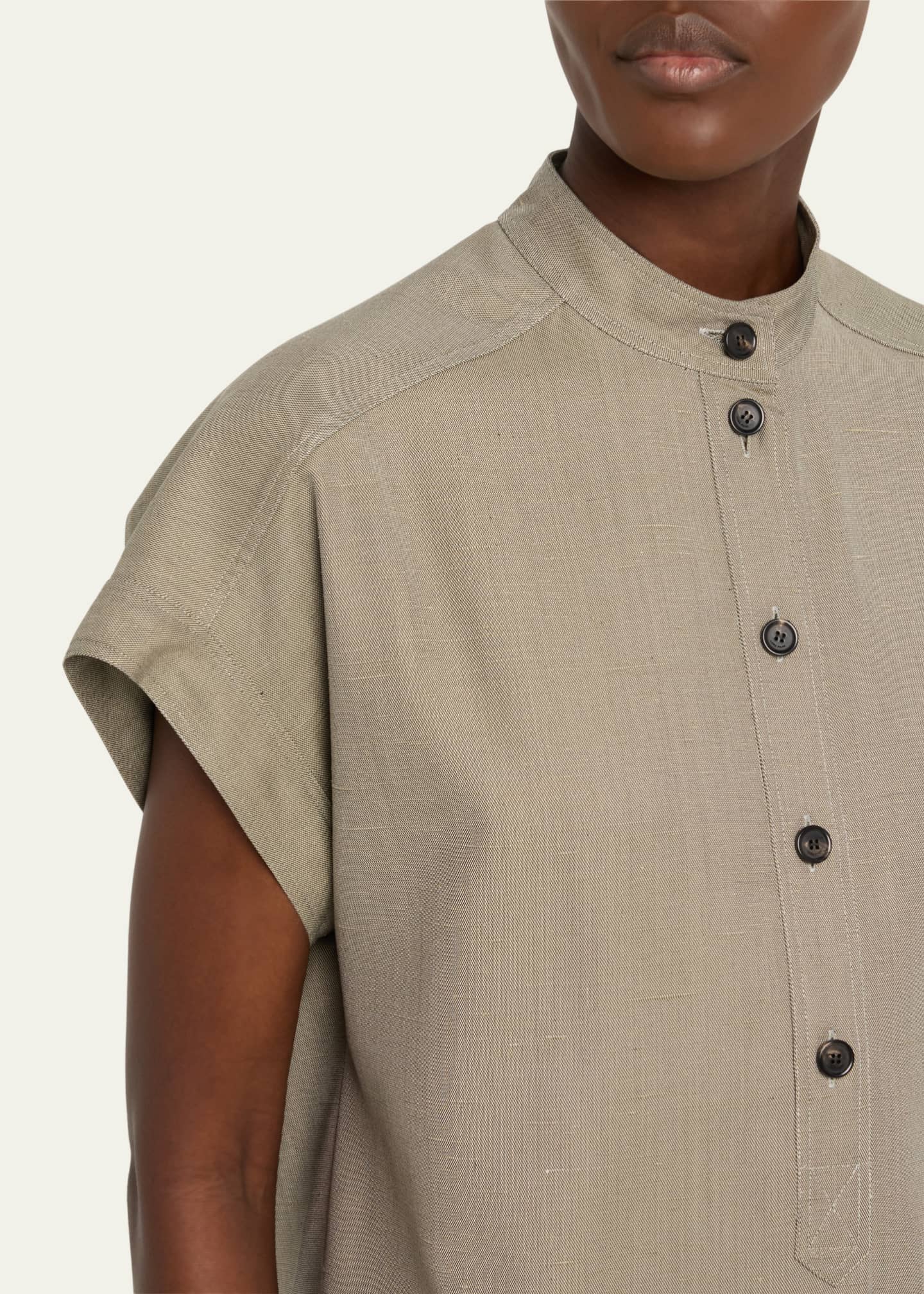 Loro Piana Elody Cap-Sleeve Silk-Wool Shirt Image 5 of 5