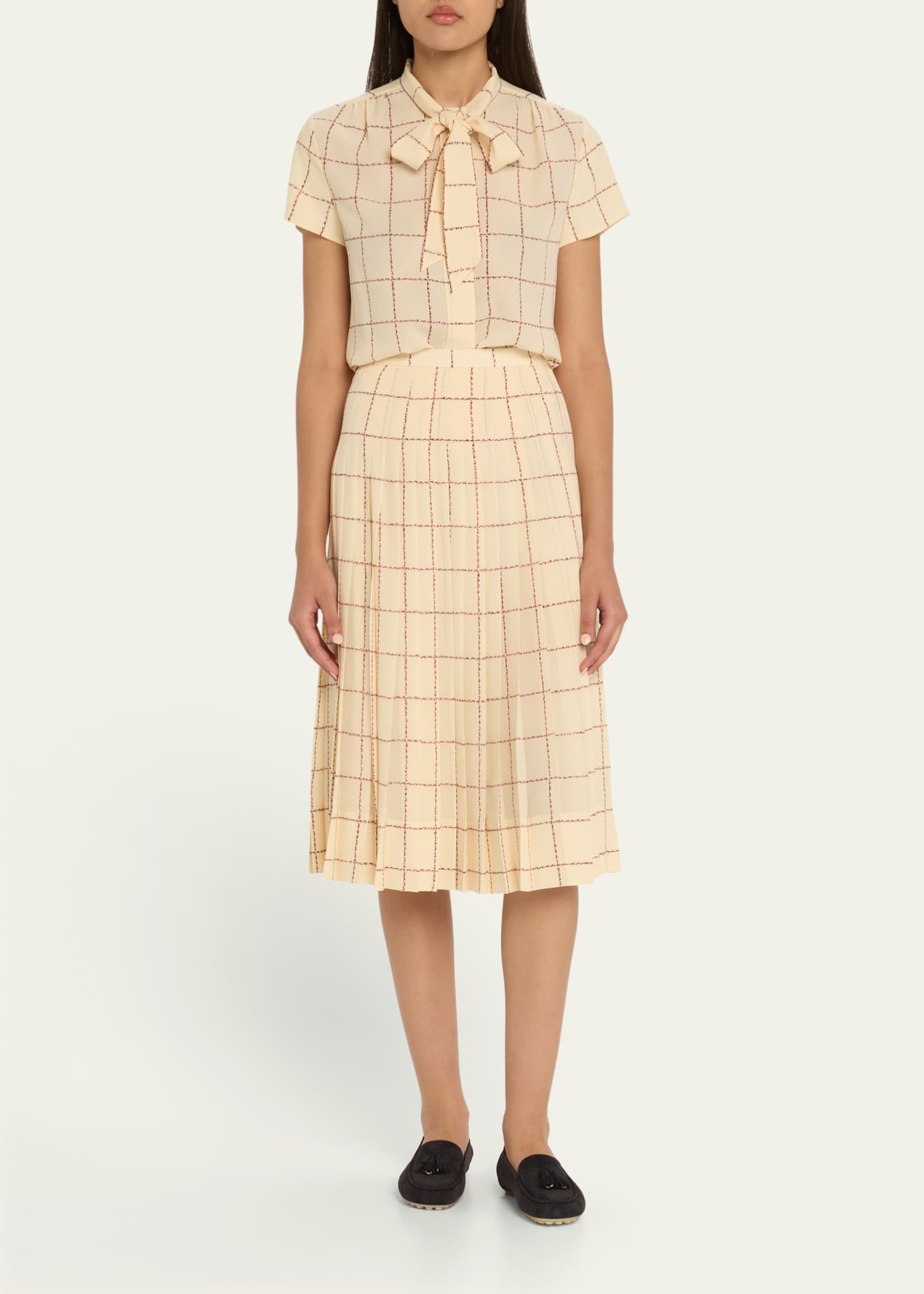 Loro Piana Clea Piot Check Silk Skirt Image 2 of 5