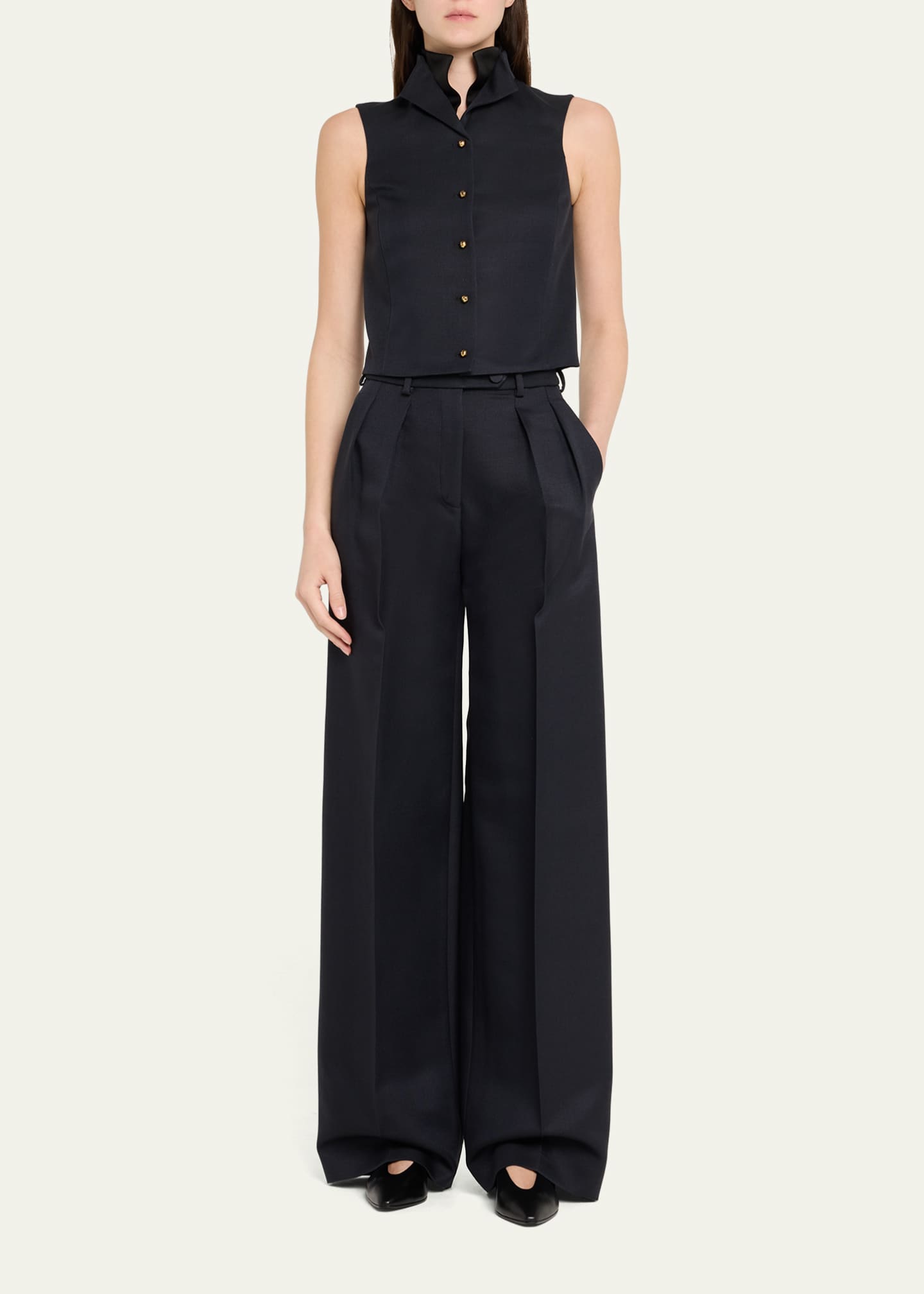 Loro Piana Devin Wide Leg Barathea Wool Trousers Image 2 of 5