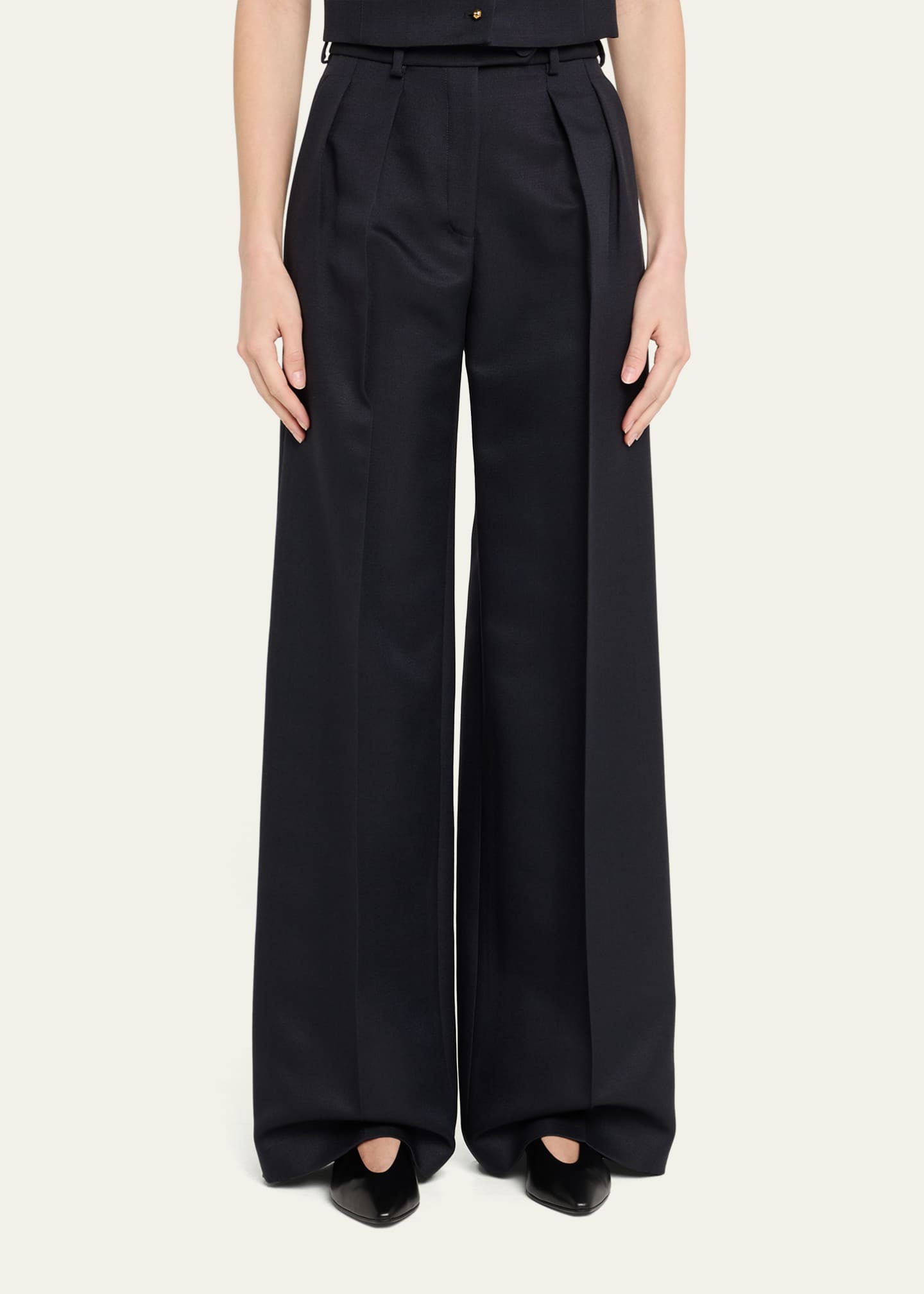 Loro Piana Devin Wide Leg Barathea Wool Trousers Image 4 of 5