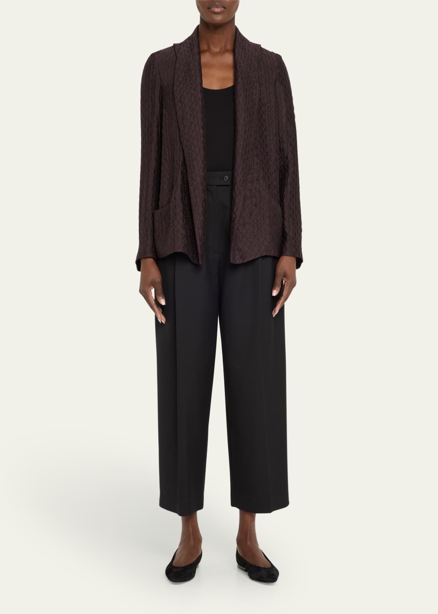 Loro Piana Annie Open-Front Fluid Diamond Cloquet Silk Jacket Image 2 of 5