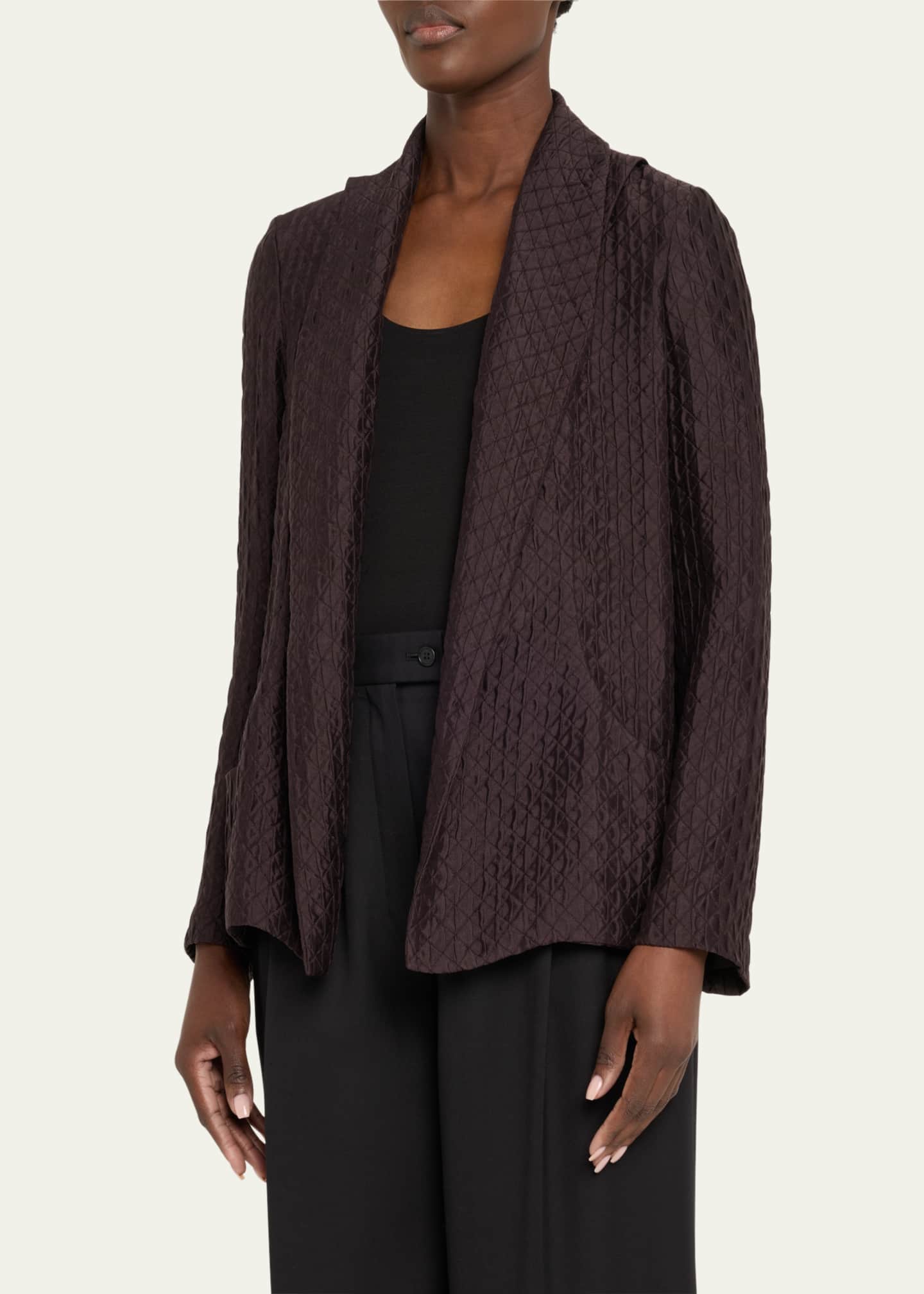 Loro Piana Annie Open-Front Fluid Diamond Cloquet Silk Jacket Image 4 of 5