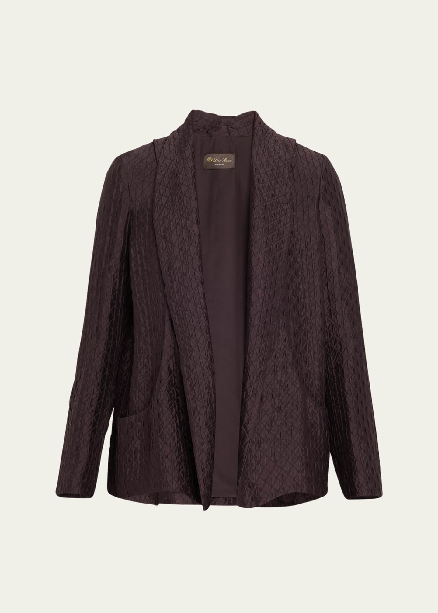 Loro Piana Annie Open-Front Fluid Diamond Cloquet Silk Jacket Image 1 of 5