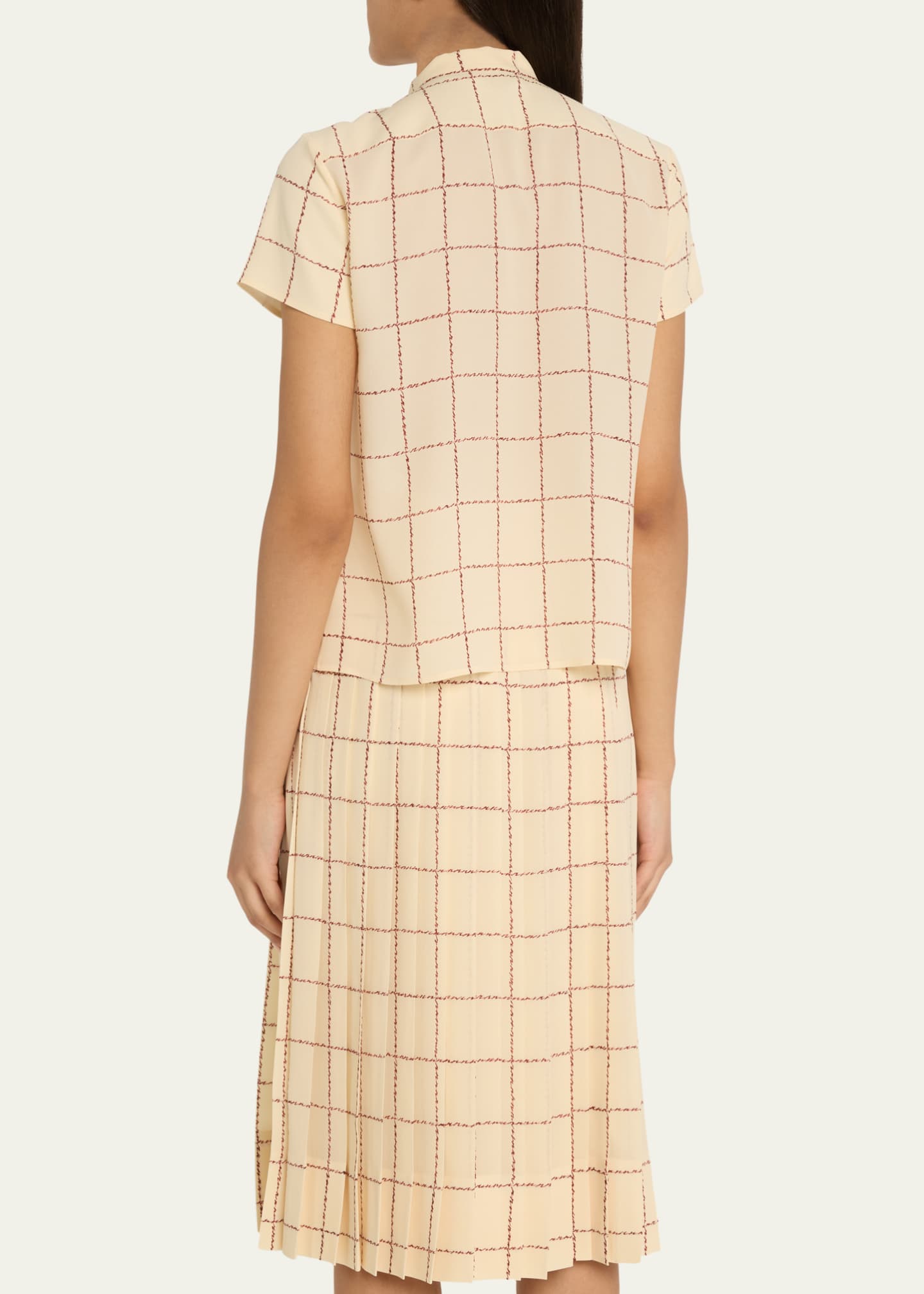 Loro Piana Febe Self-Tie Piot Check Silk Shirt Image 3 of 5