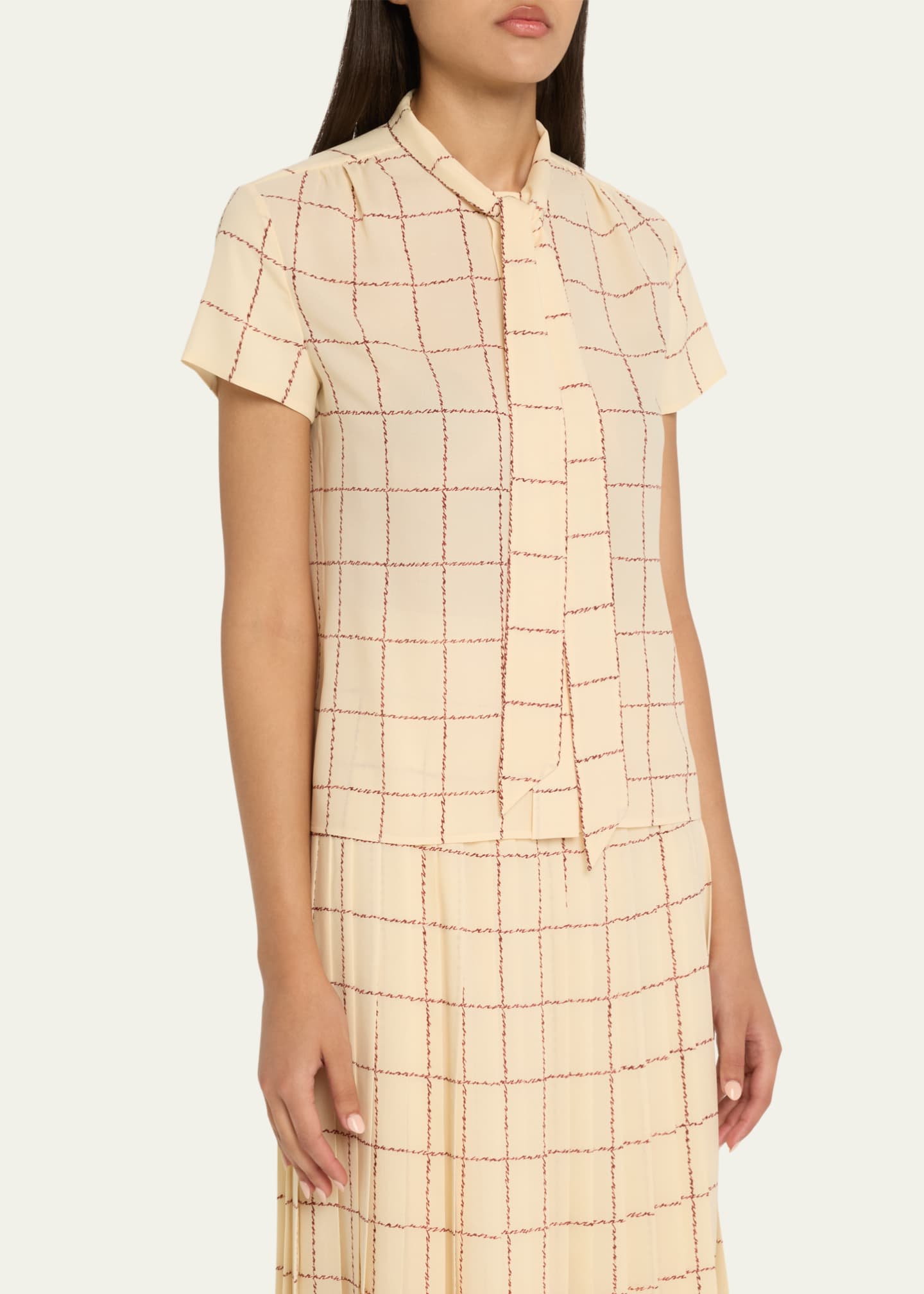 Loro Piana Febe Self-Tie Piot Check Silk Shirt Image 4 of 5