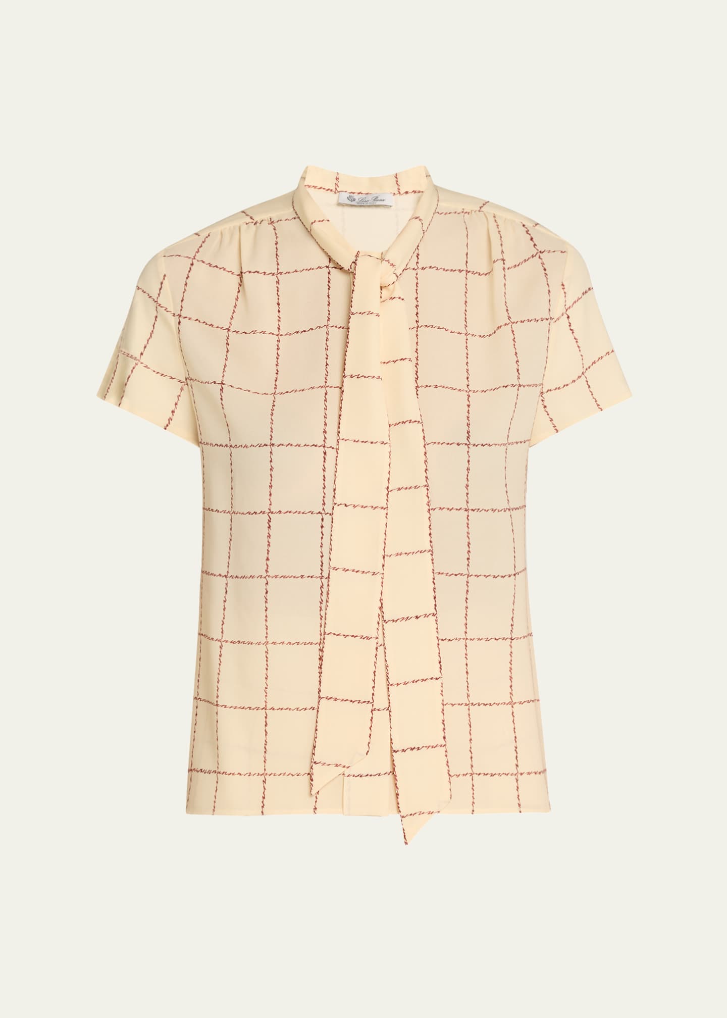 Loro Piana Febe Self-Tie Piot Check Silk Shirt Image 1 of 5