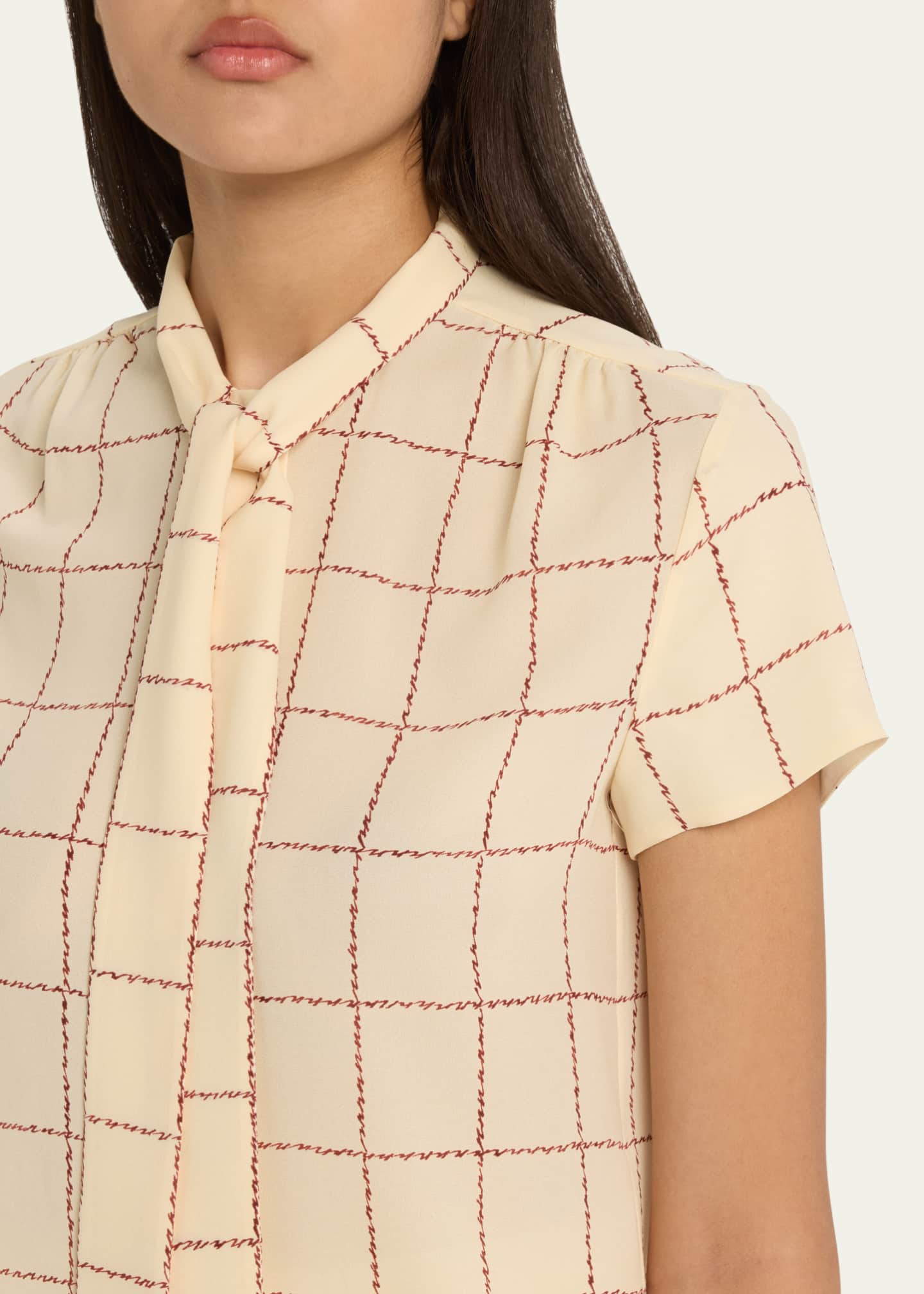 Loro Piana Febe Self-Tie Piot Check Silk Shirt Image 5 of 5