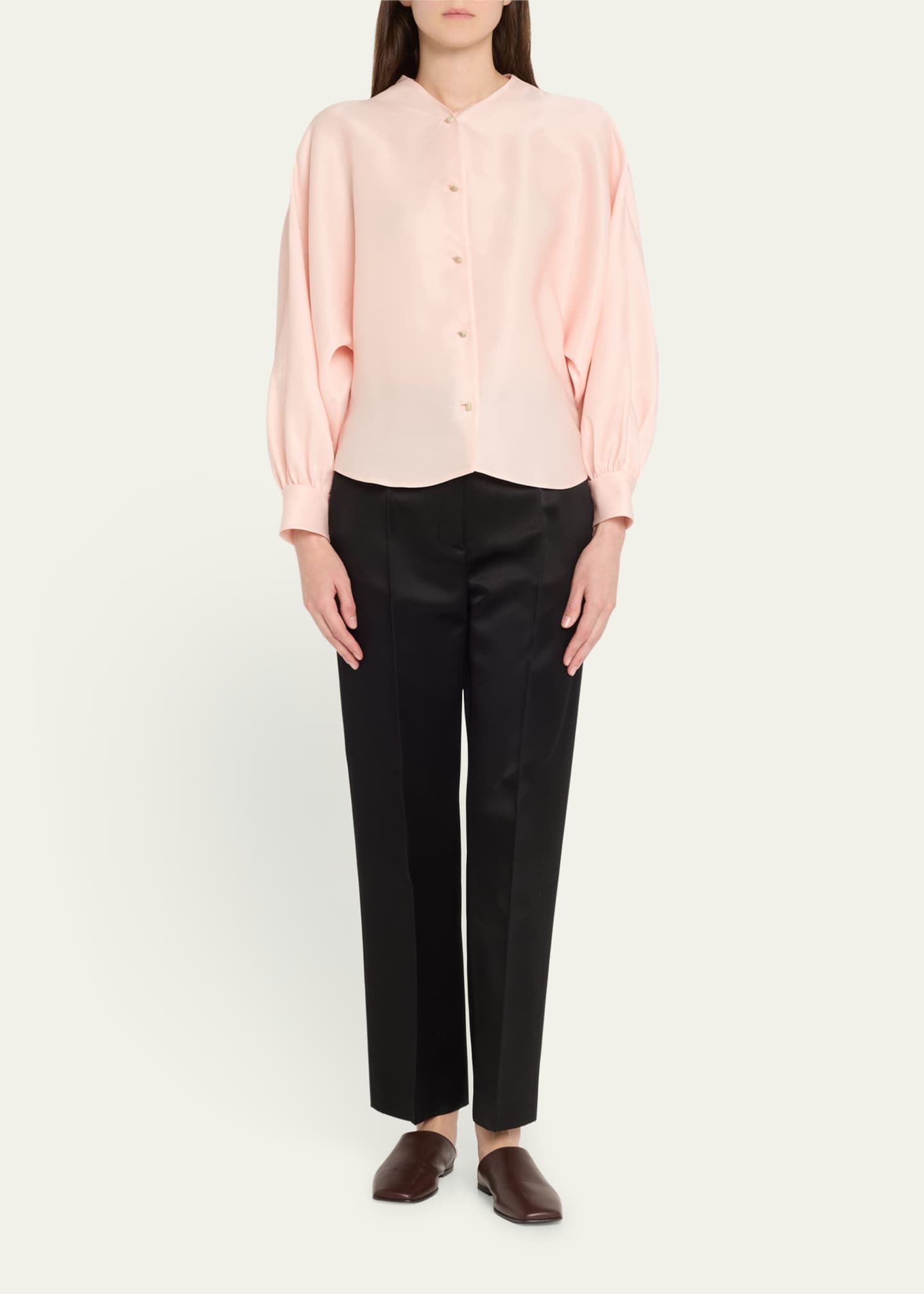 Loro Piana Patricia Button-Down Organdy Satin Shirt Image 2 of 5