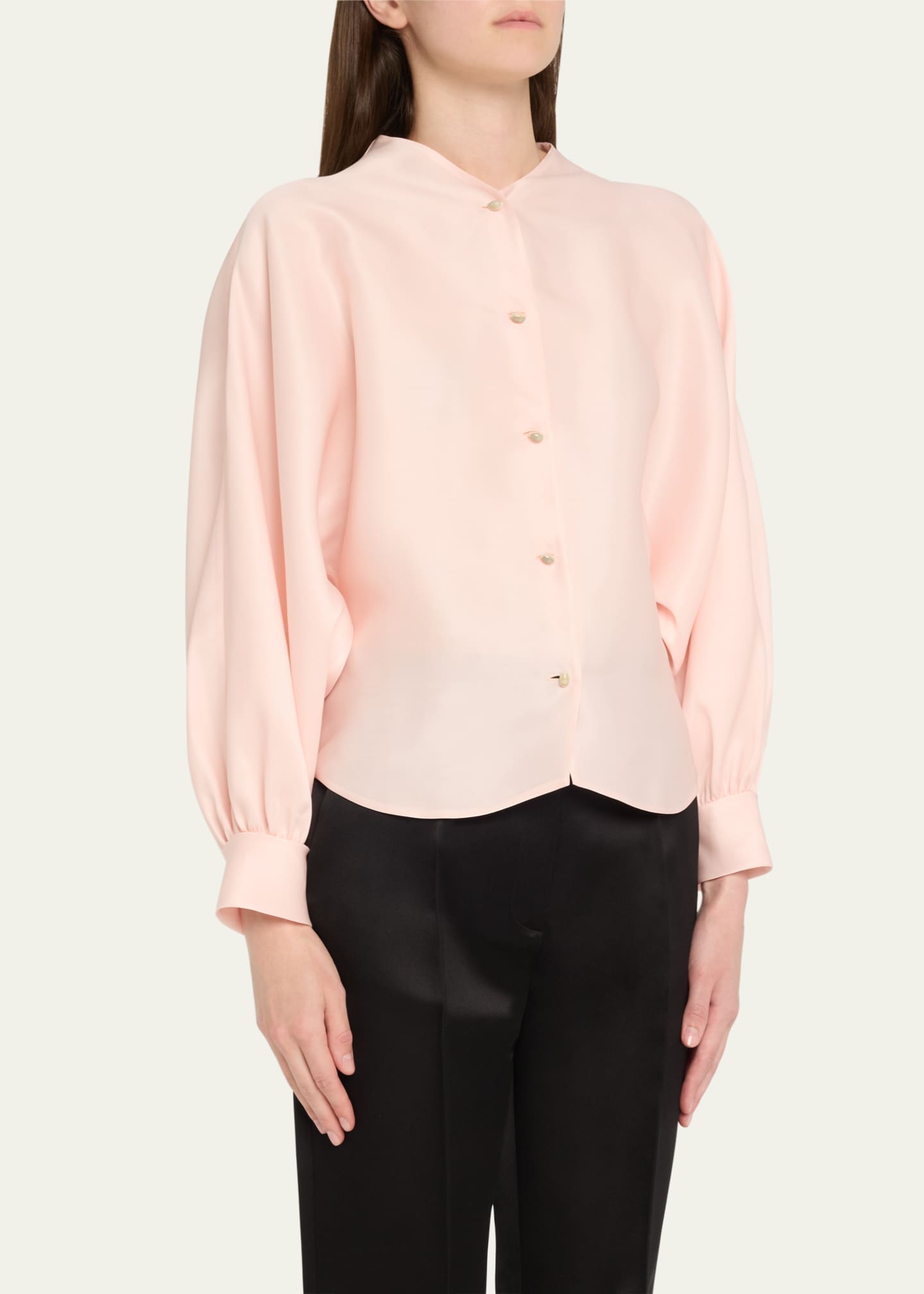 Loro Piana Patricia Button-Down Organdy Satin Shirt Image 4 of 5