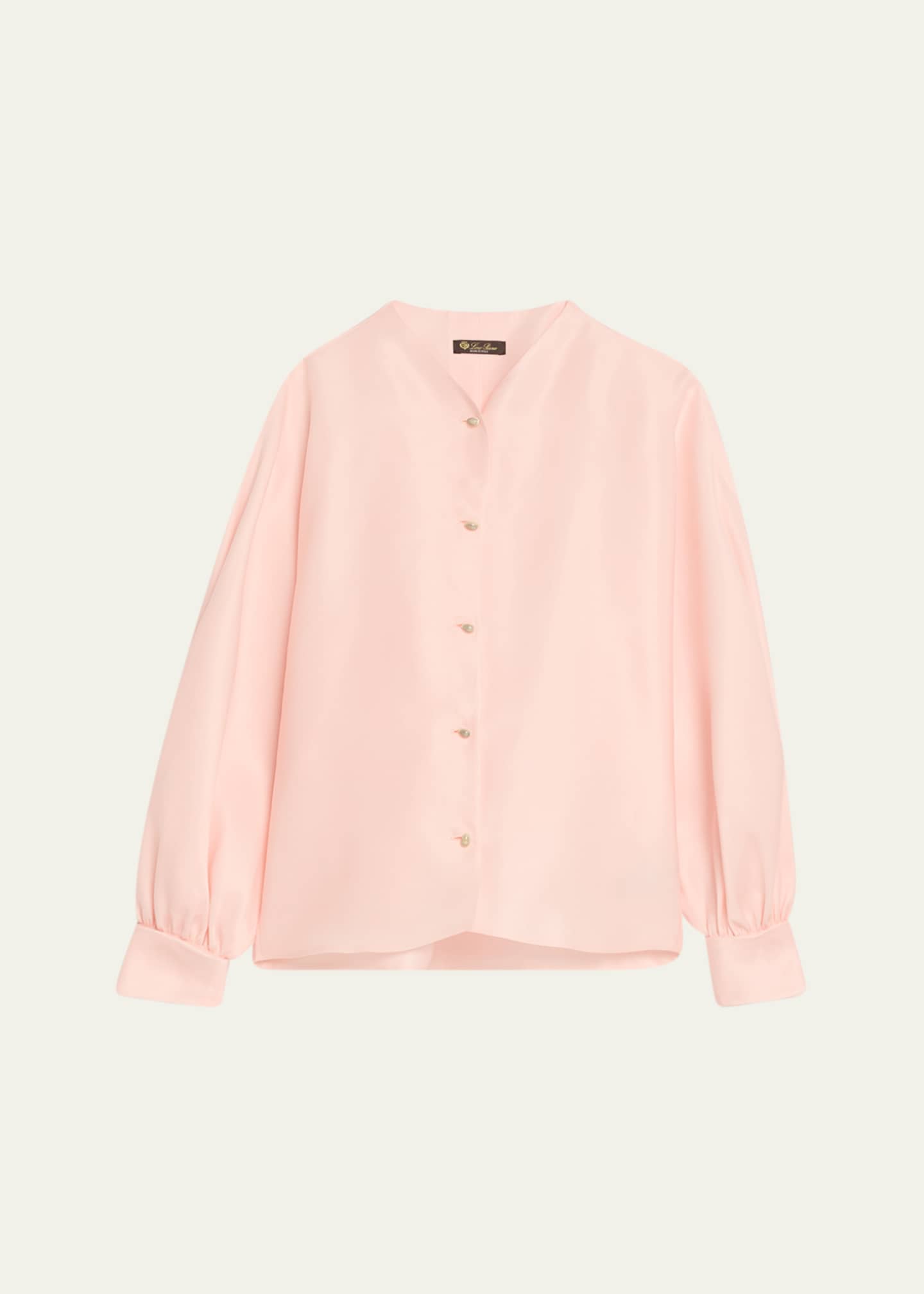 Loro Piana Patricia Button-Down Organdy Satin Shirt Image 1 of 5