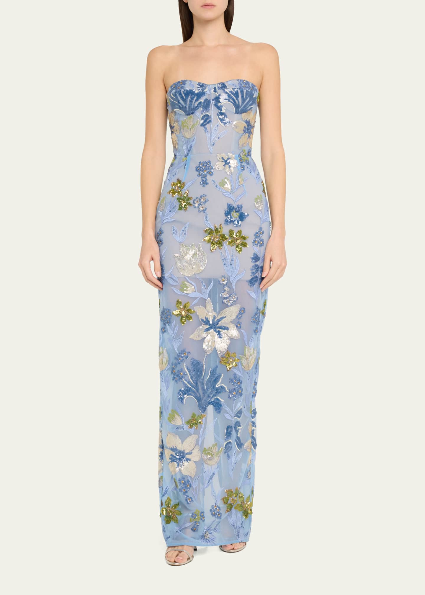 Bronx and Banco Dahlia Sequin Floral Column Gown Image 2 of 5