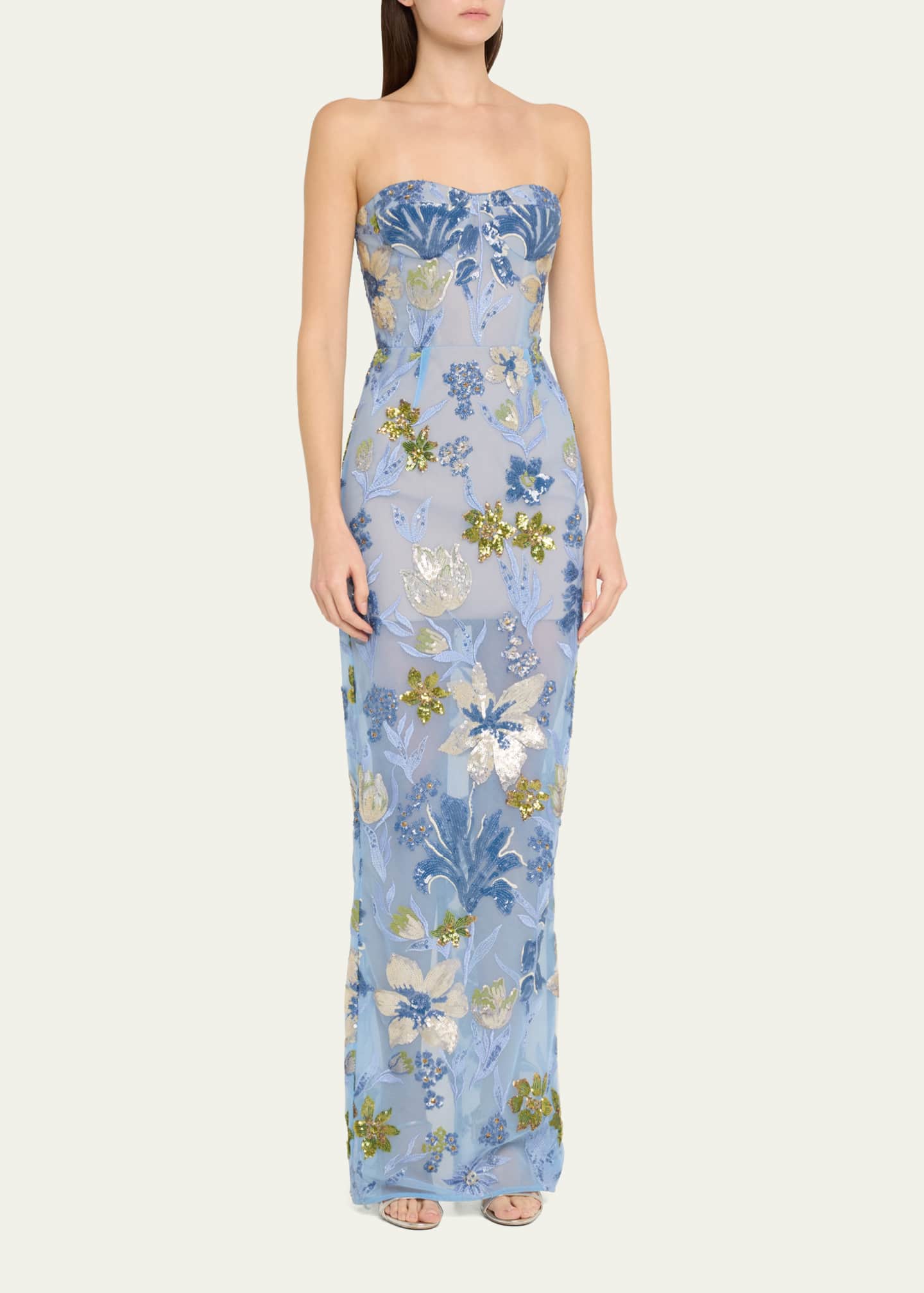 Bronx and Banco Dahlia Sequin Floral Column Gown Image 4 of 5