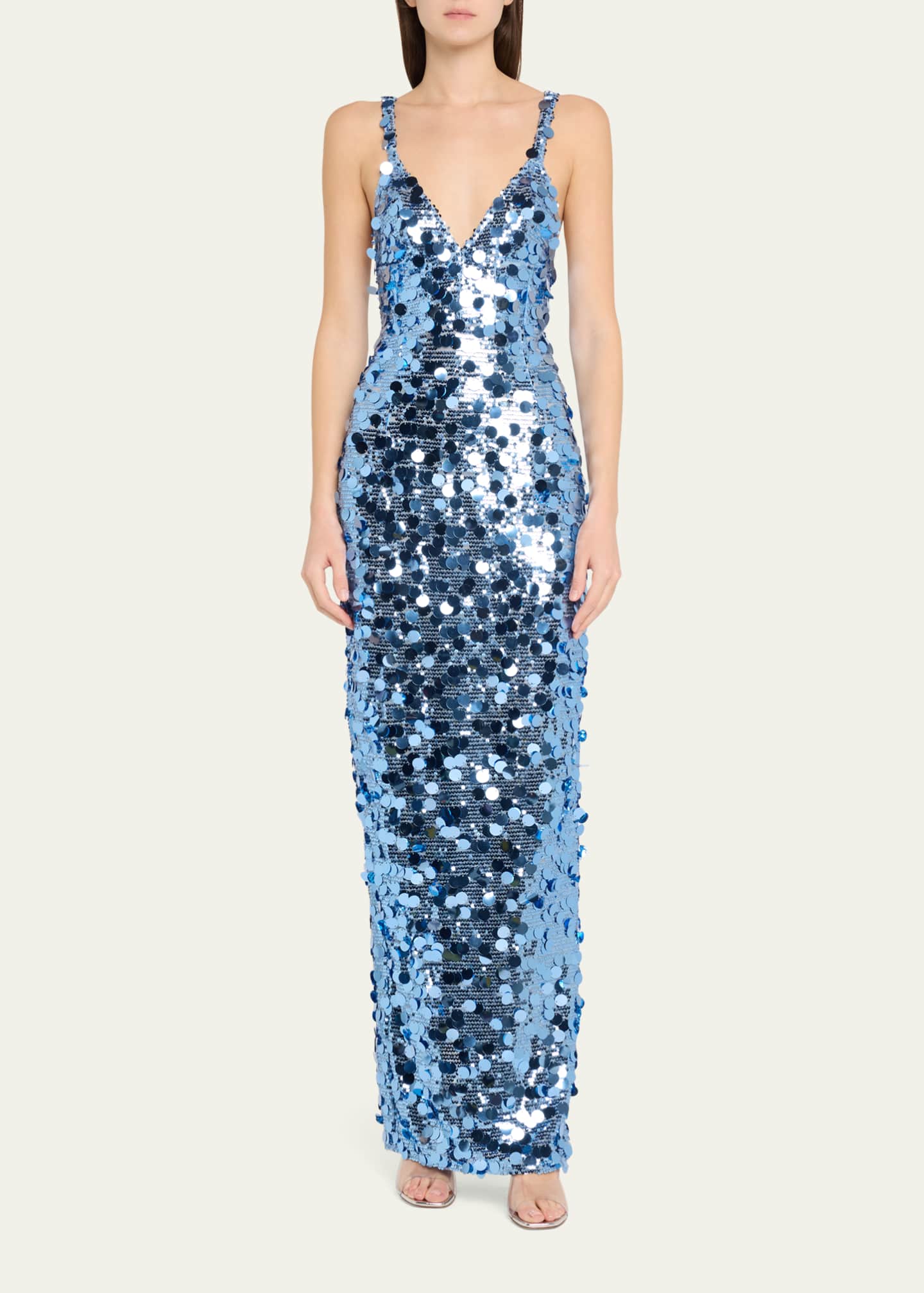 Bronx and Banco Allegra Deep V-Neck Sequin Column Gown Image 2 of 5