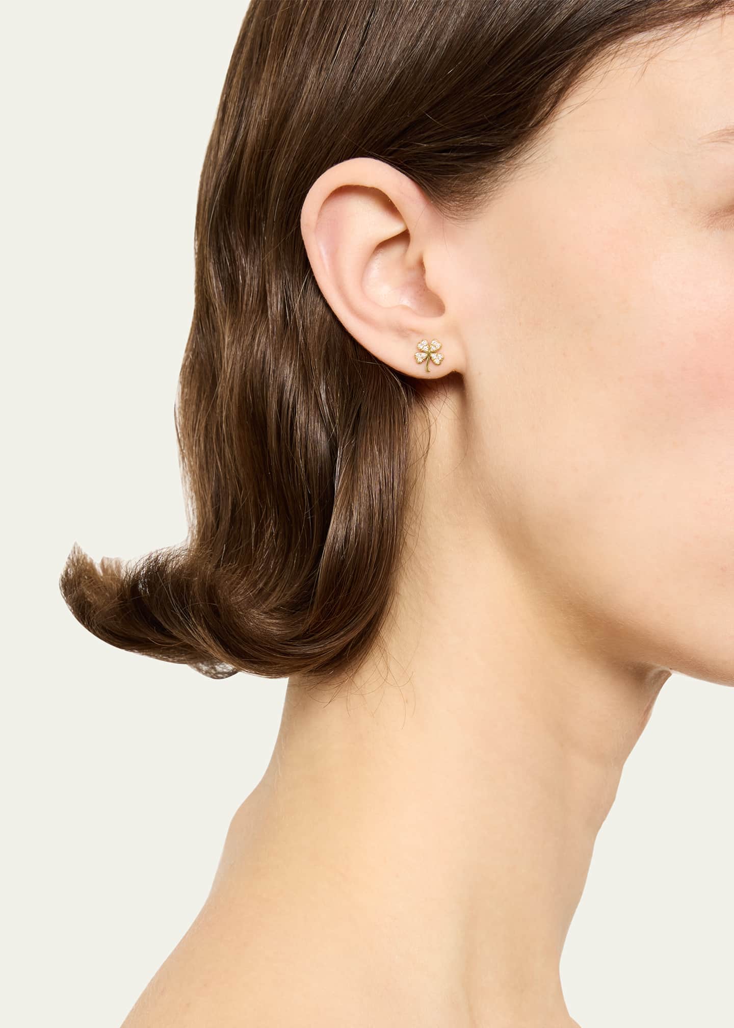 Jennifer Meyer Mini Clover Stud Earrings with Diamonds Image 2 of 4