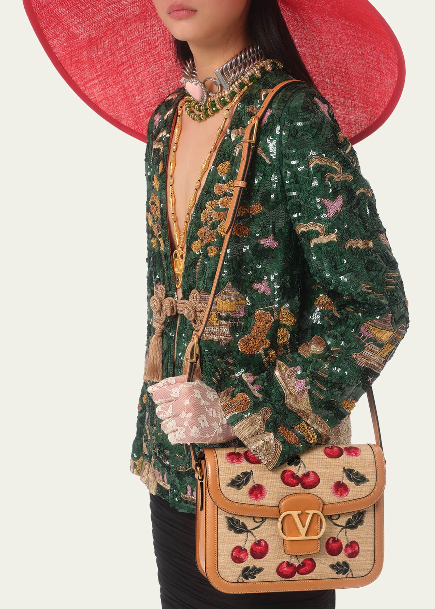 Valentino Garavani 9 to 5 Cherries Jacquard Saddle Crossbody Bag Image 2 of 5