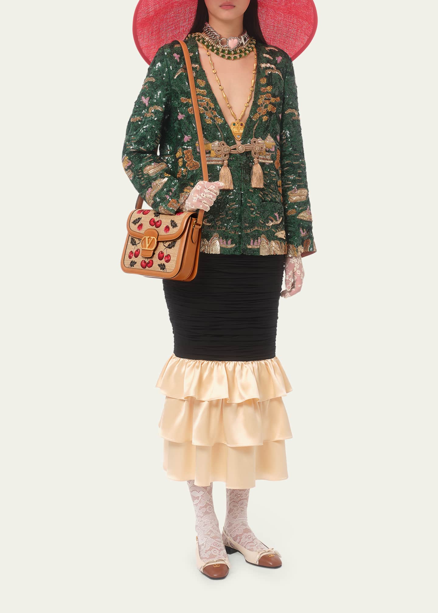 Valentino Garavani 9 to 5 Cherries Jacquard Saddle Crossbody Bag Image 5 of 5