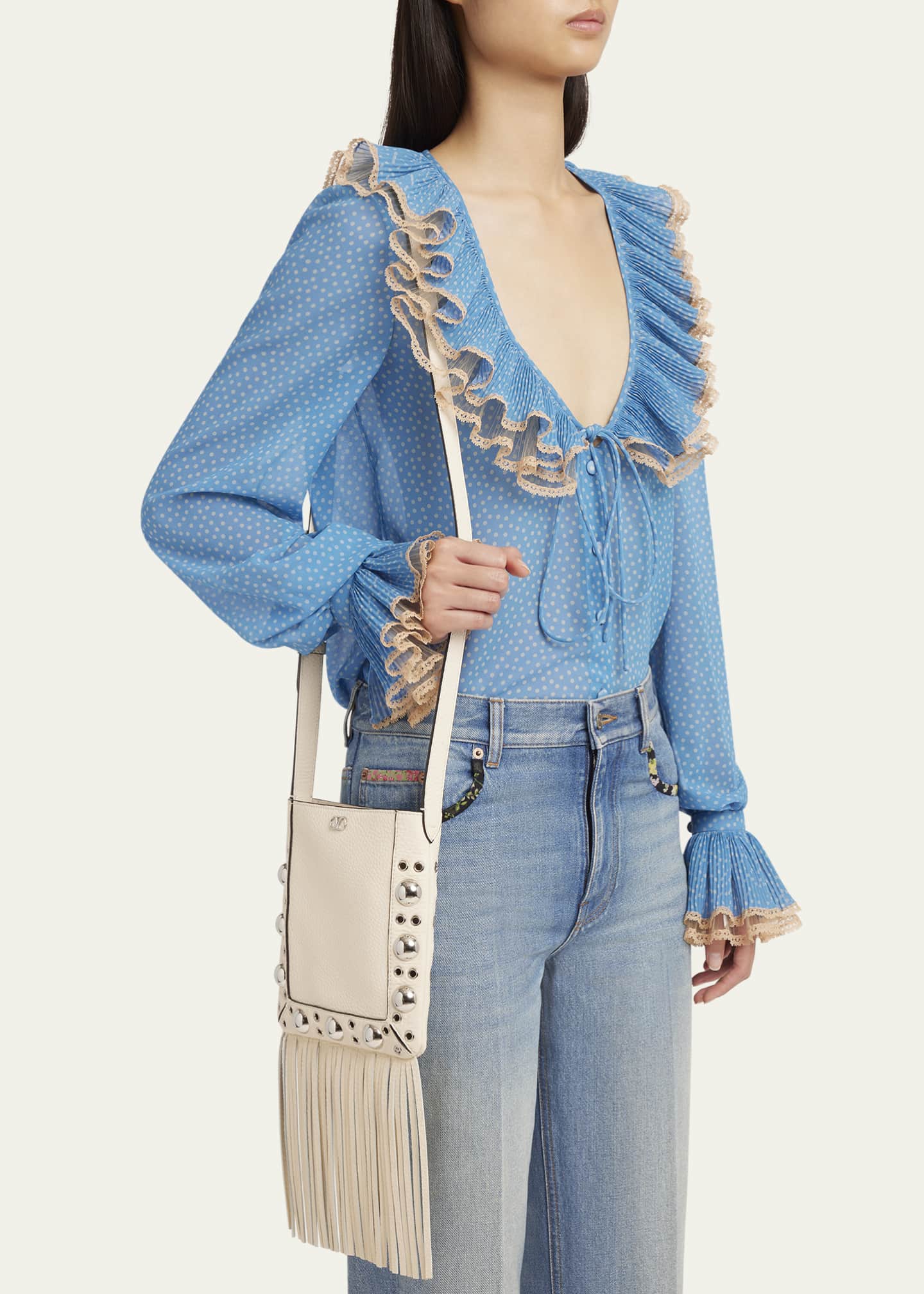 Valentino Garavani Nellcote Small Fringe Studded Leather Crossbody Bag Image 2 of 5