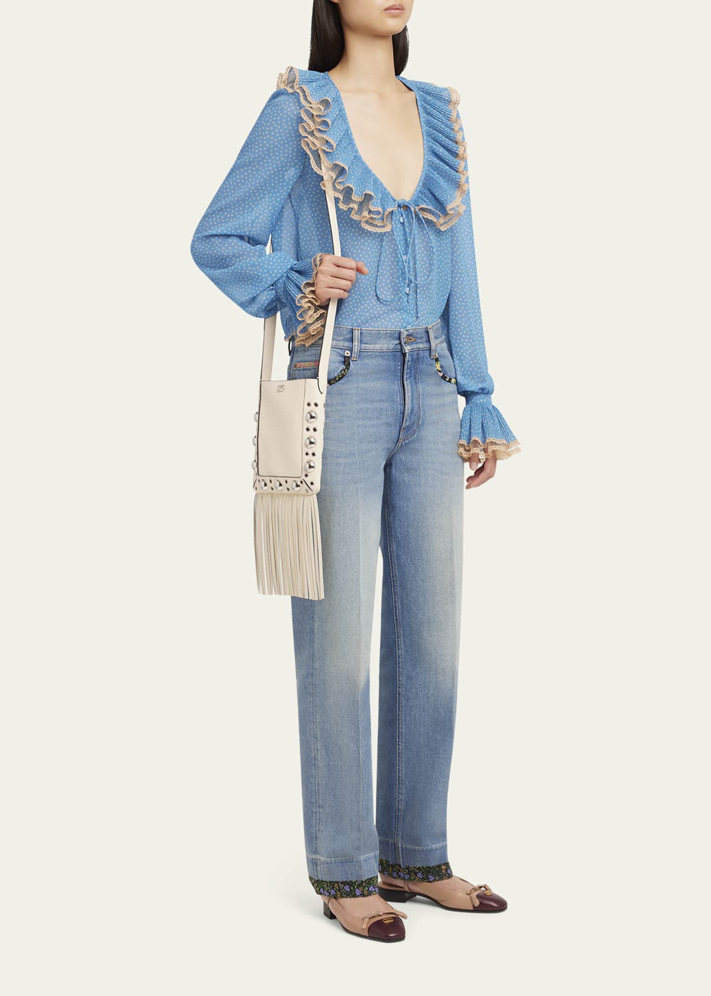 Valentino Garavani Nellcote Small Fringe Studded Leather Crossbody Bag Image 5 of 5