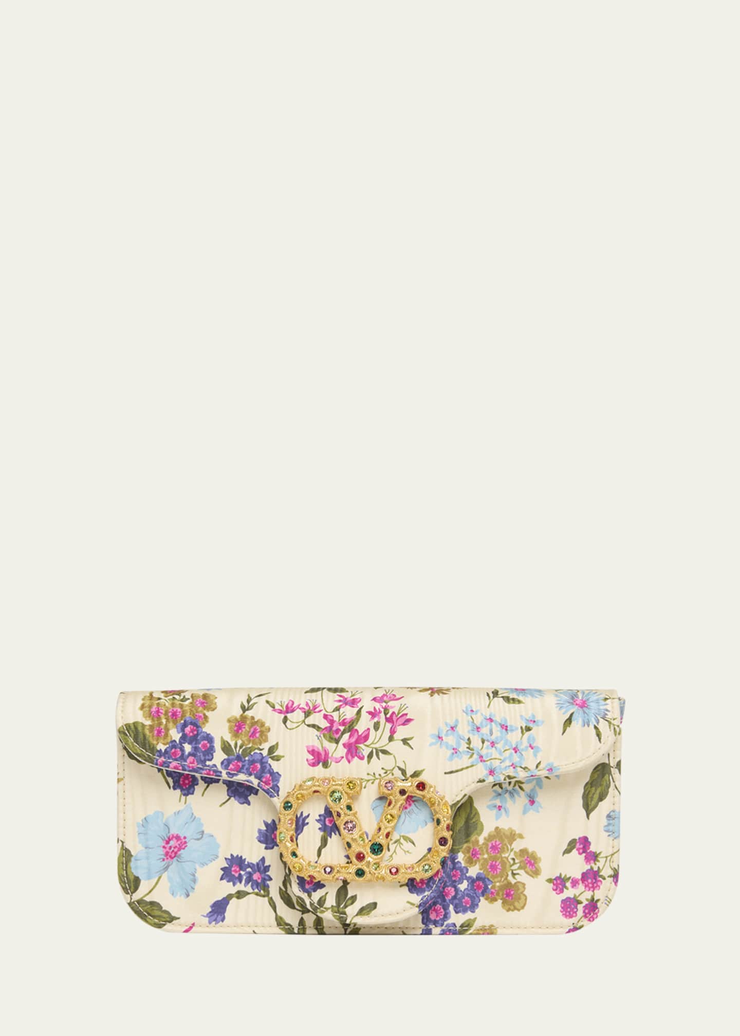 Valentino Garavani Loco VLOGO Moire Floral Satin Clutch Bag Image 1 of 5
