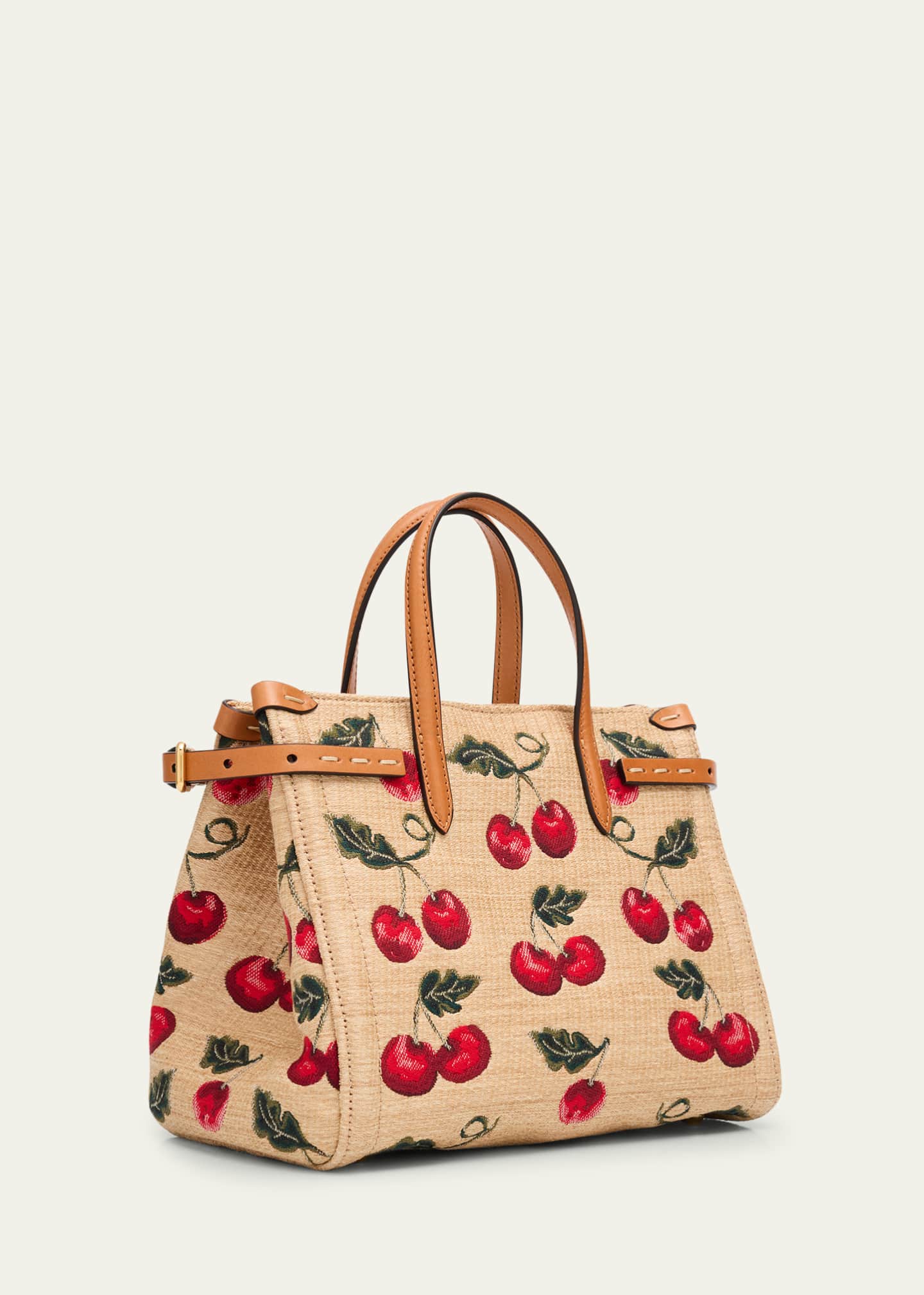 Valentino Garavani Antibes Small Raffia Cherry Jacquard Tote Bag Image 3 of 6