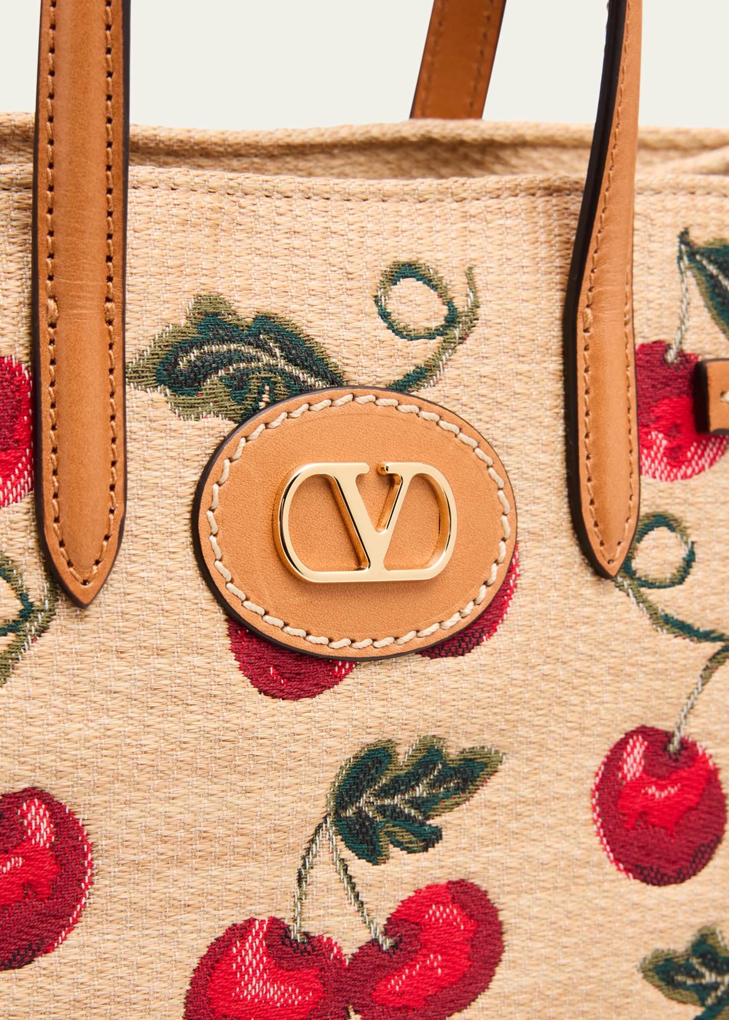 Valentino Garavani Antibes Small Raffia Cherry Jacquard Tote Bag Image 6 of 6