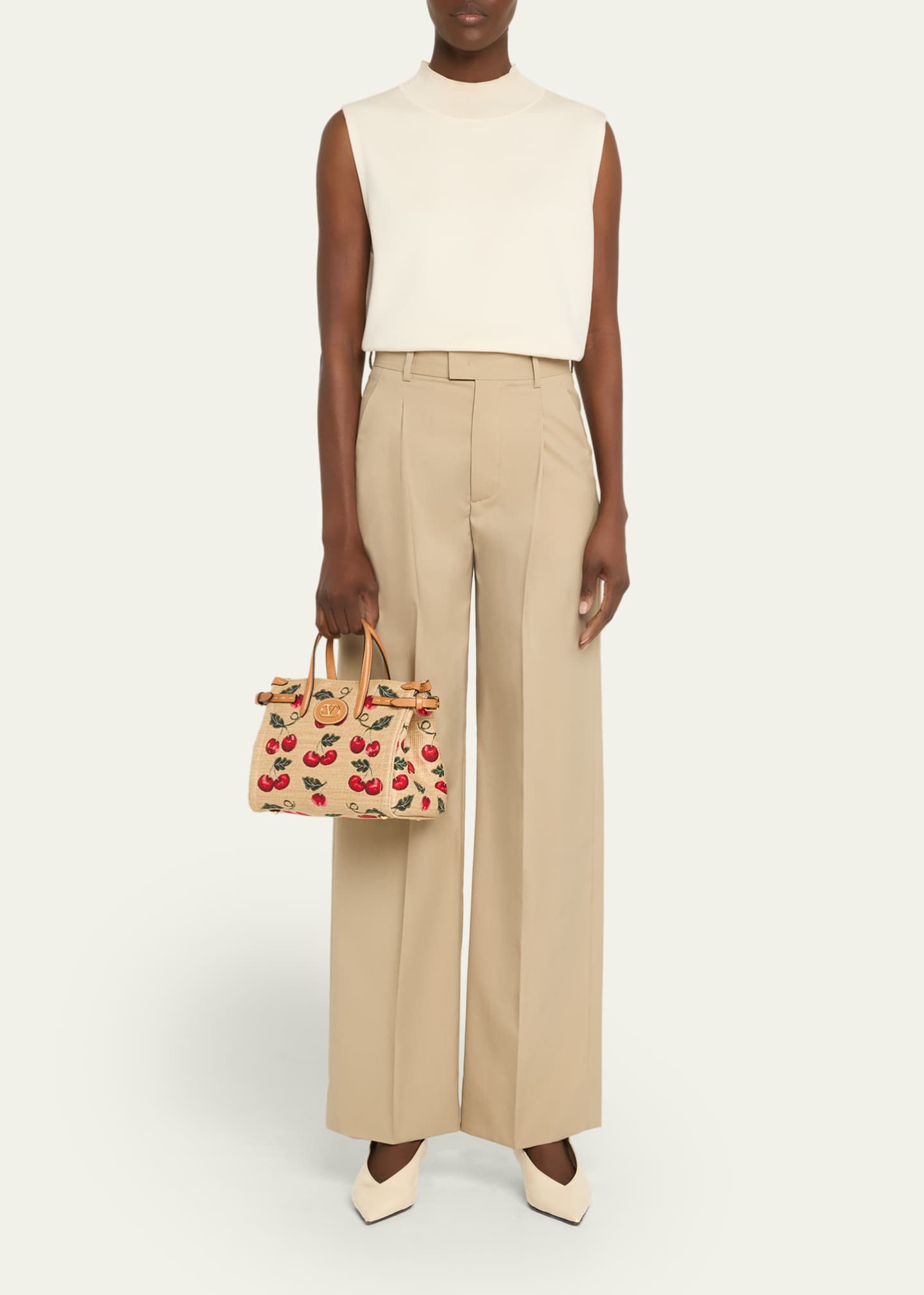 Valentino Garavani Antibes Small Raffia Cherry Jacquard Tote Bag Image 5 of 6