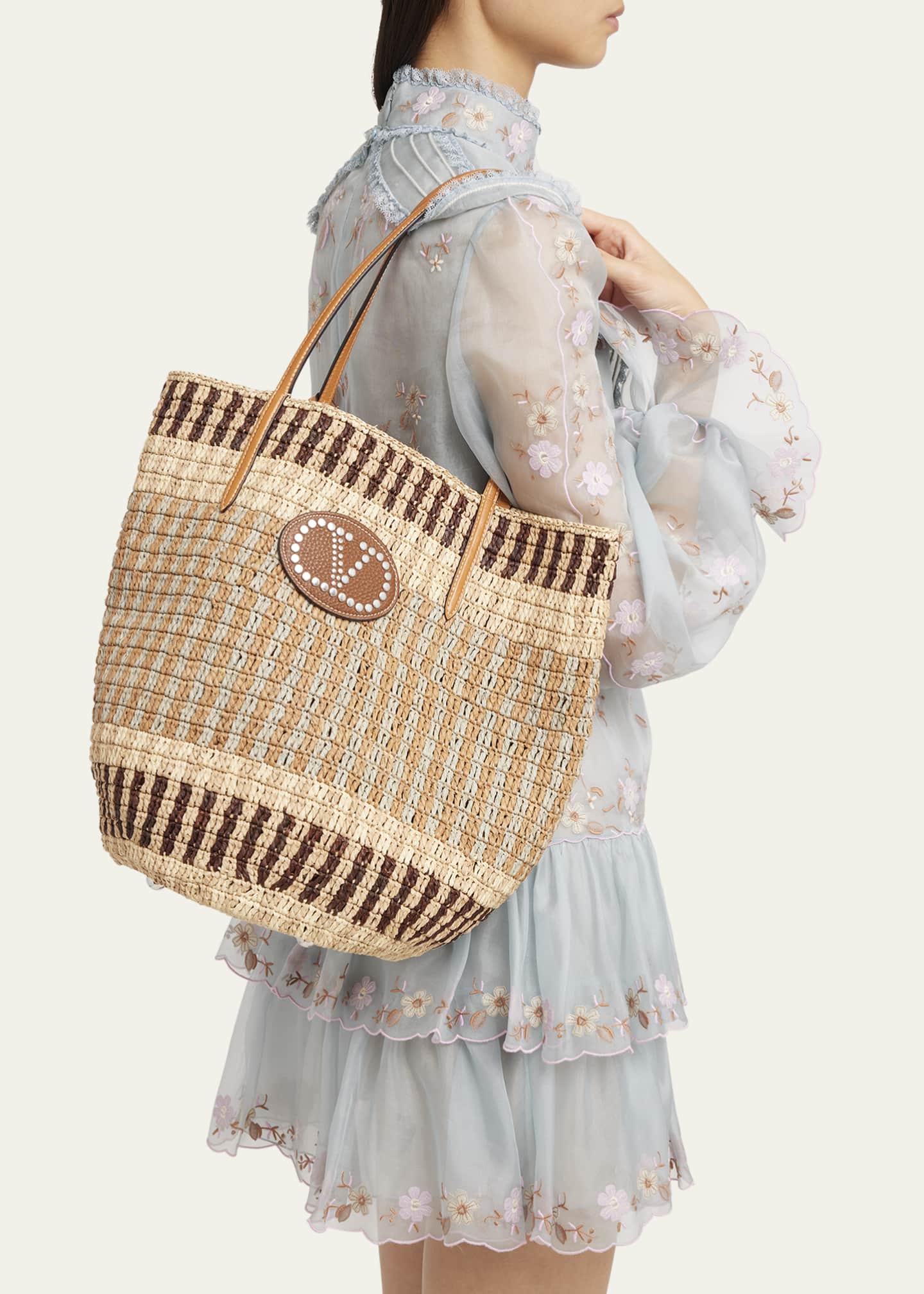 Valentino Garavani VLOGO Signature Crochet Straw Tote Bag Image 2 of 6