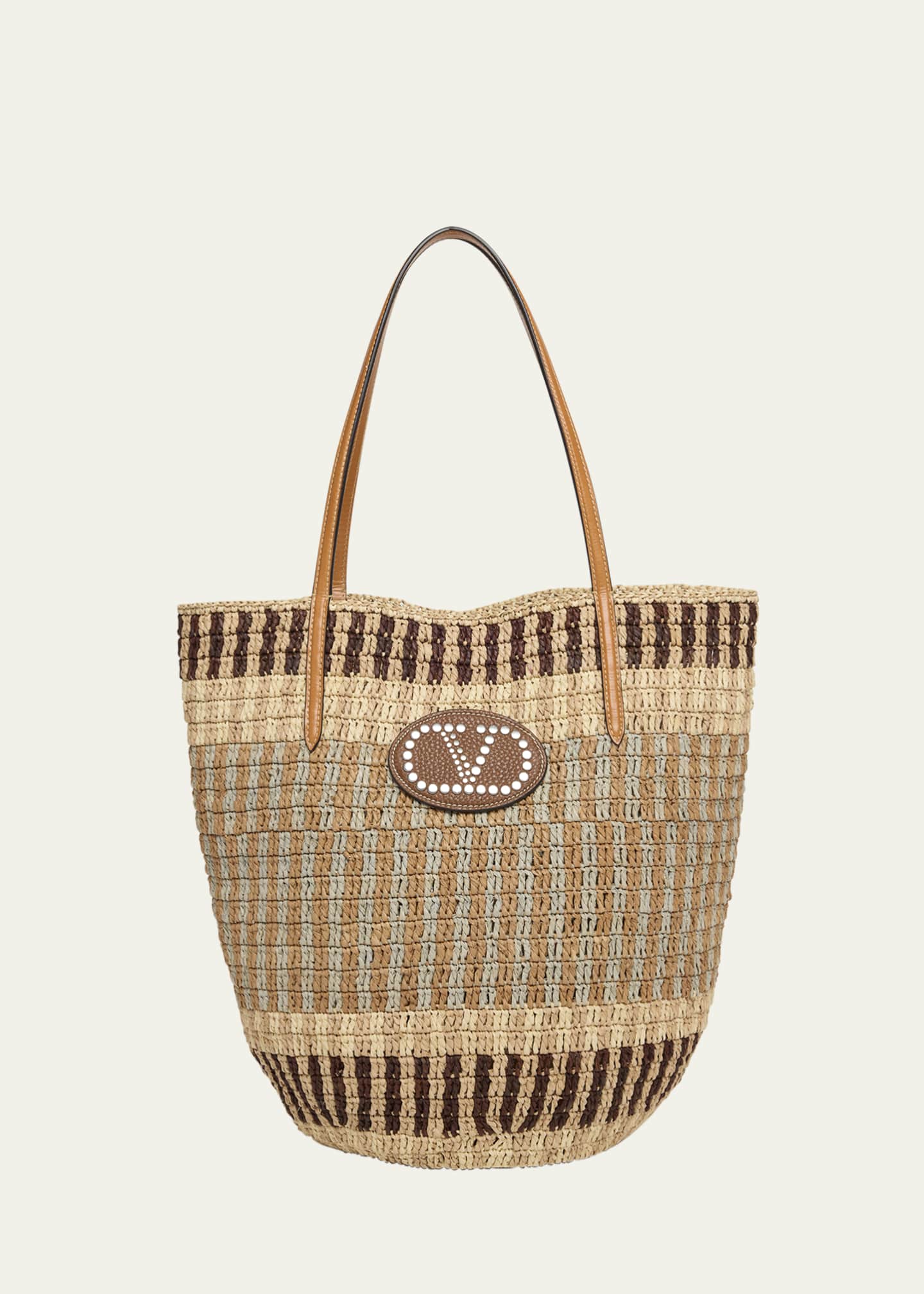 Valentino Garavani VLOGO Signature Crochet Straw Tote Bag Image 1 of 6