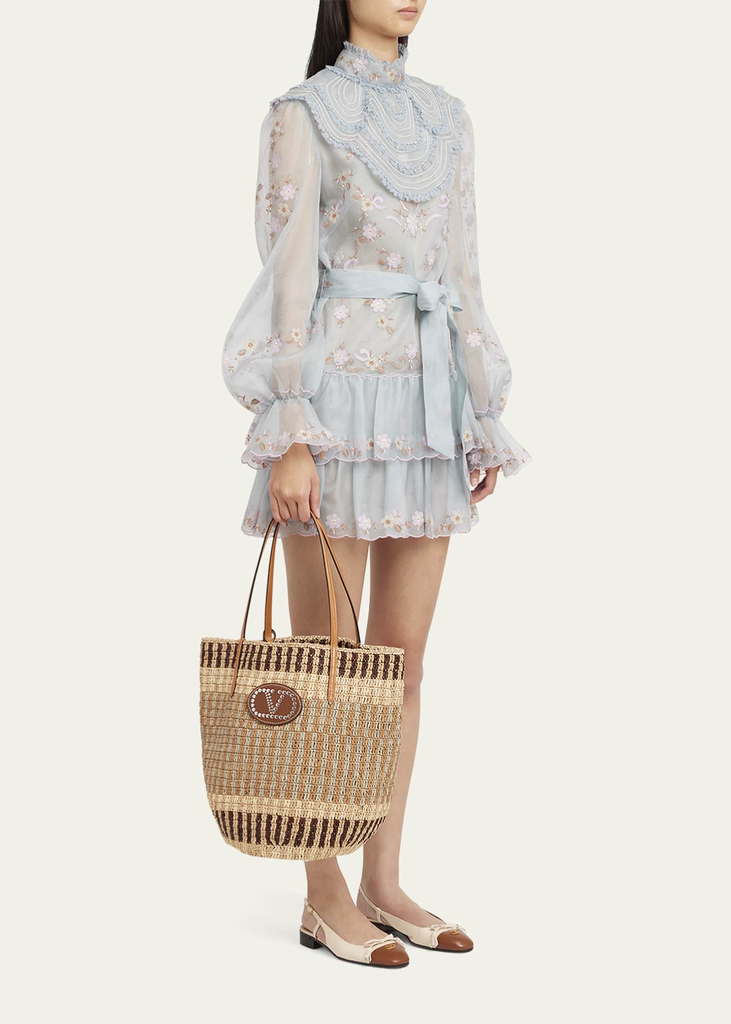 Valentino Garavani VLOGO Signature Crochet Straw Tote Bag Image 5 of 6