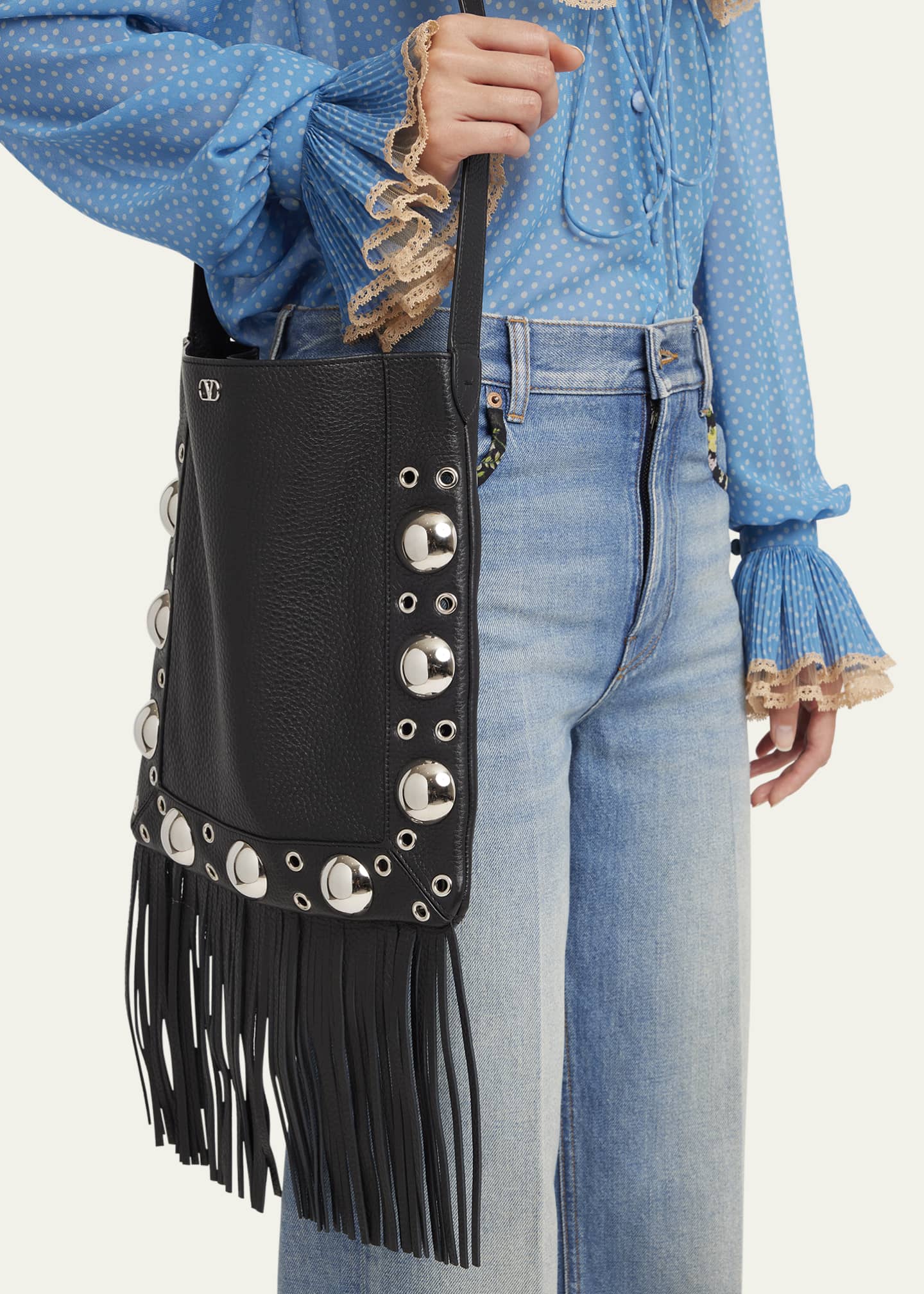 Valentino Garavani Nellcote Fringe Studded Leather Crossbody Bag