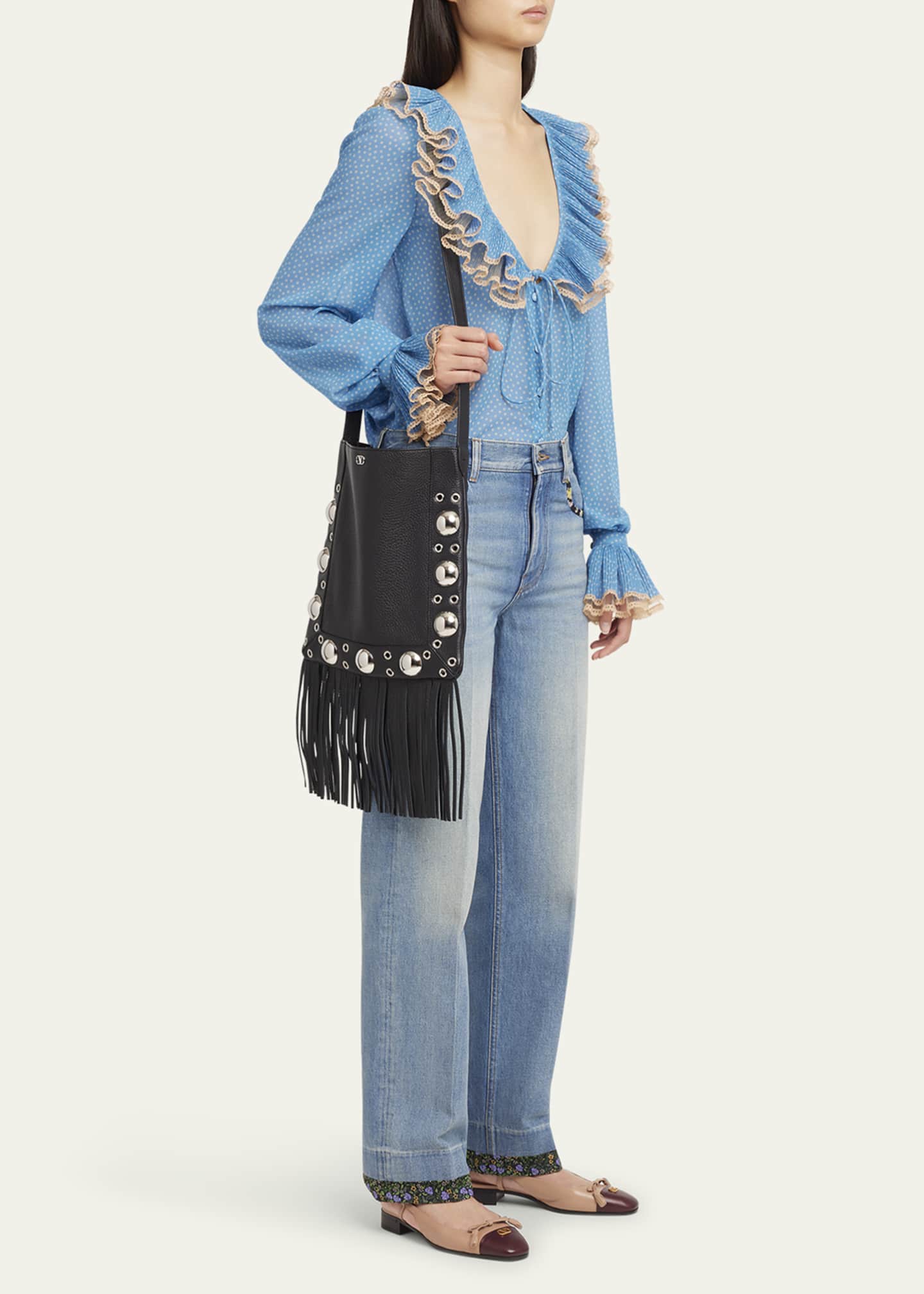 Valentino Garavani Nellcote Fringe Studded Leather Crossbody Bag