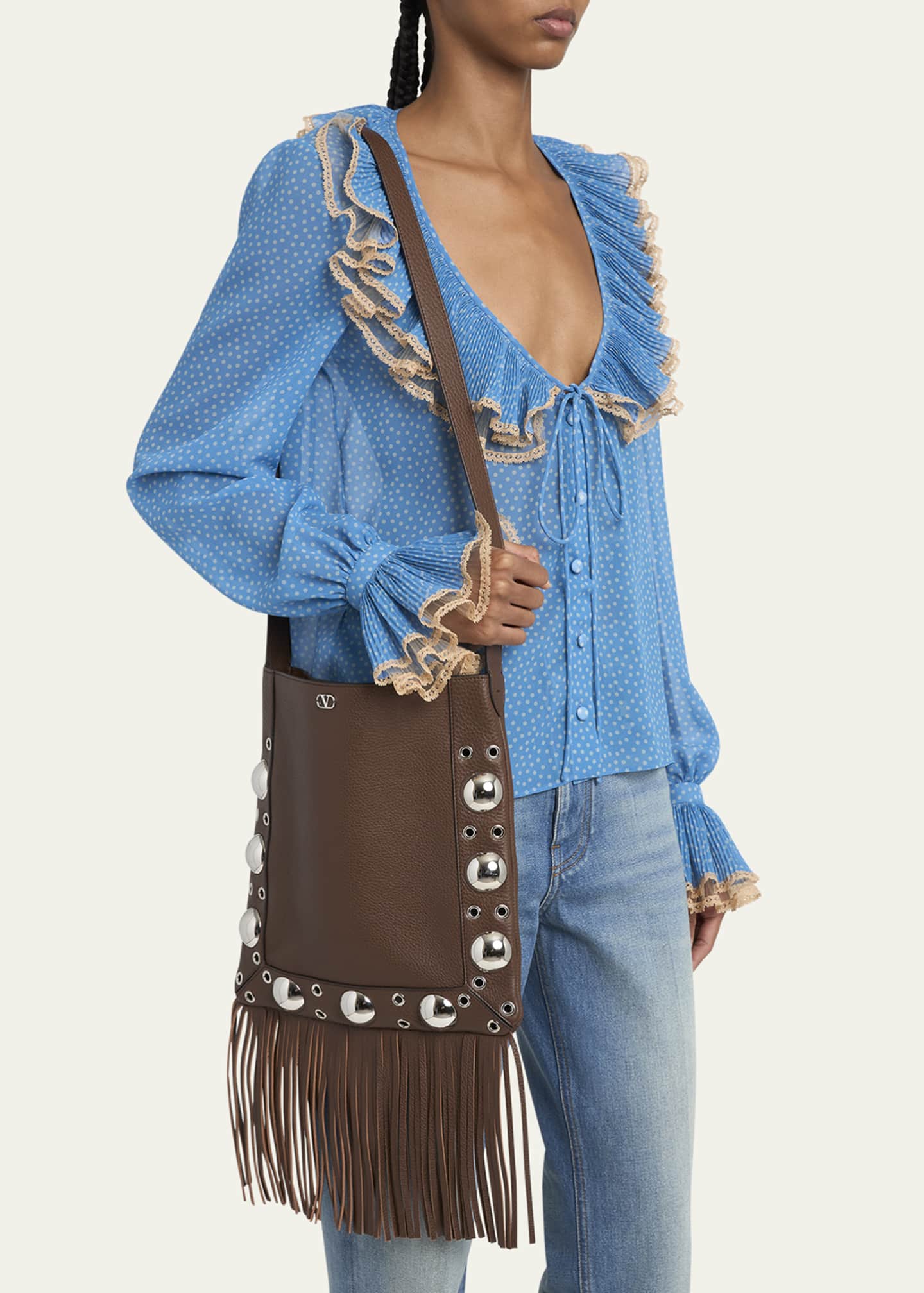 Valentino Garavani Nellcote Fringe Studded Leather Crossbody Bag Image 2 of 5