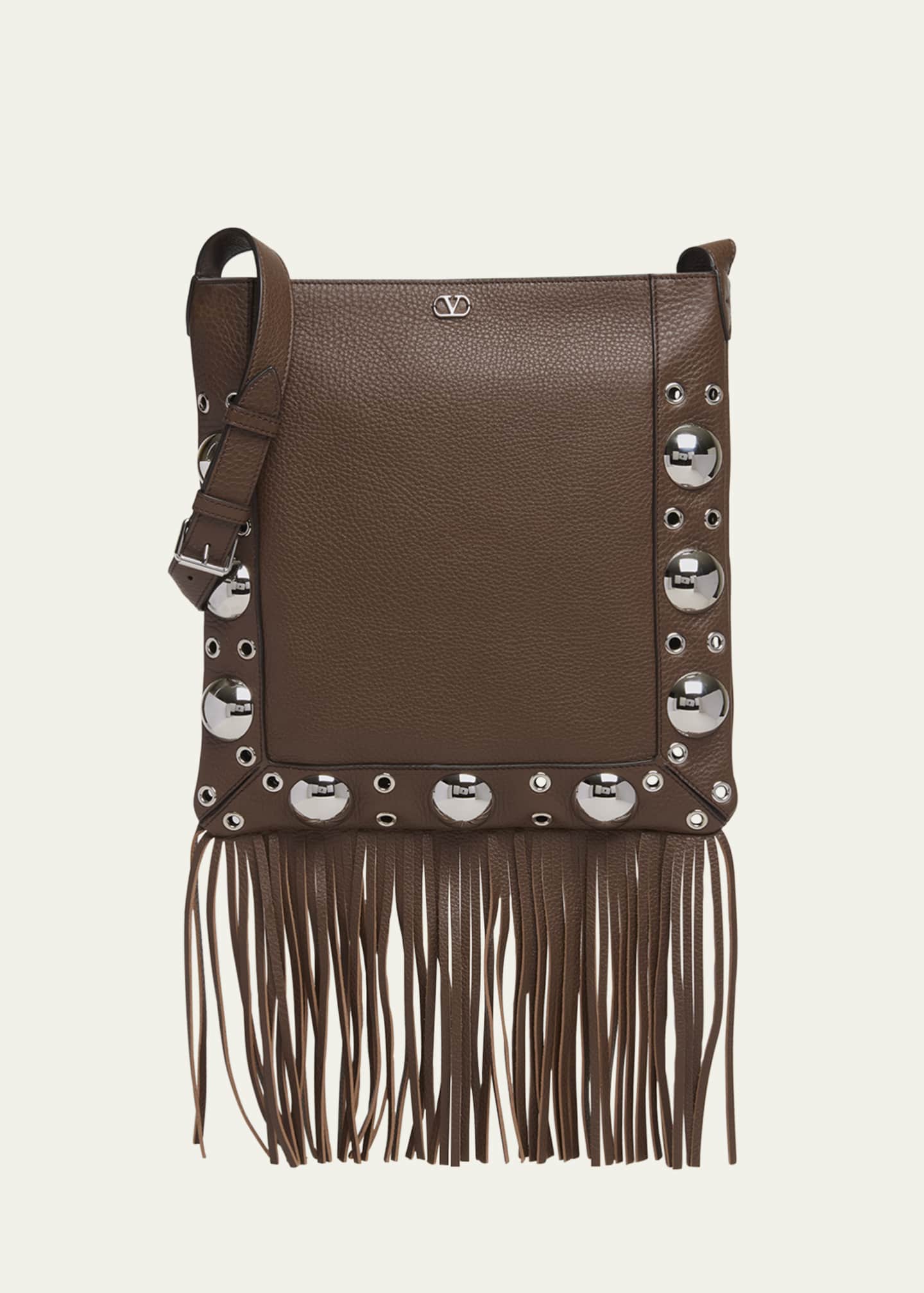 Valentino Garavani Nellcote Fringe Studded Leather Crossbody Bag Image 1 of 5