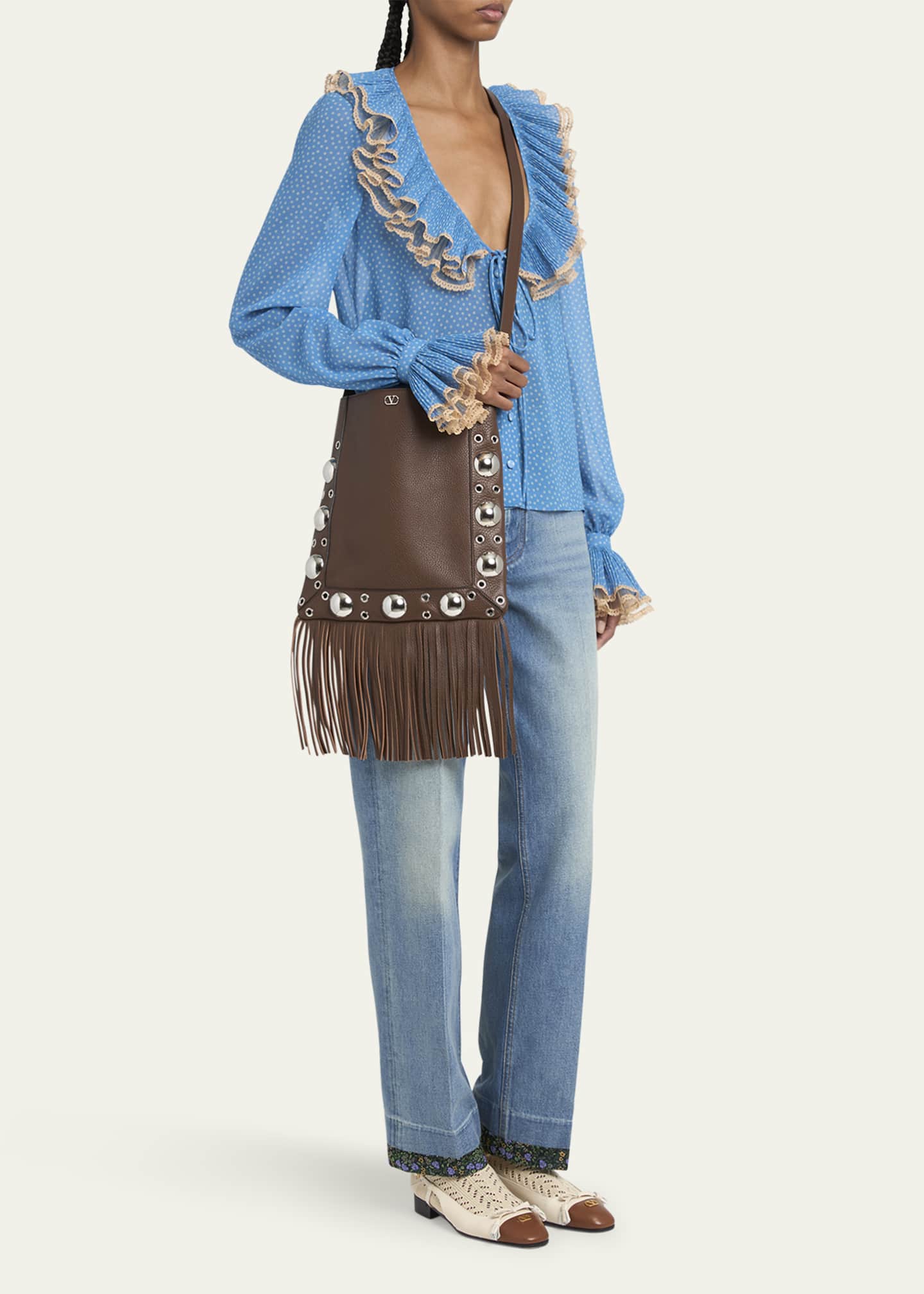 Valentino Garavani Nellcote Fringe Studded Leather Crossbody Bag Image 5 of 5