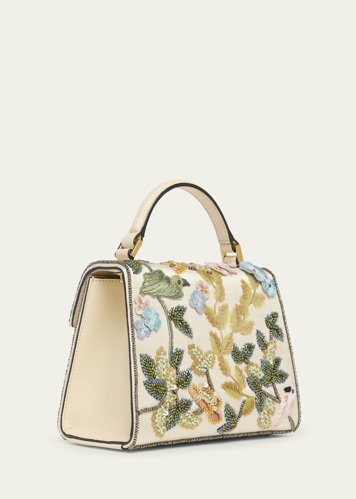 Valentino Garavani VSLING Mini Flower Bird Beaded Satin Top-Handle Bag Image 3 of 5