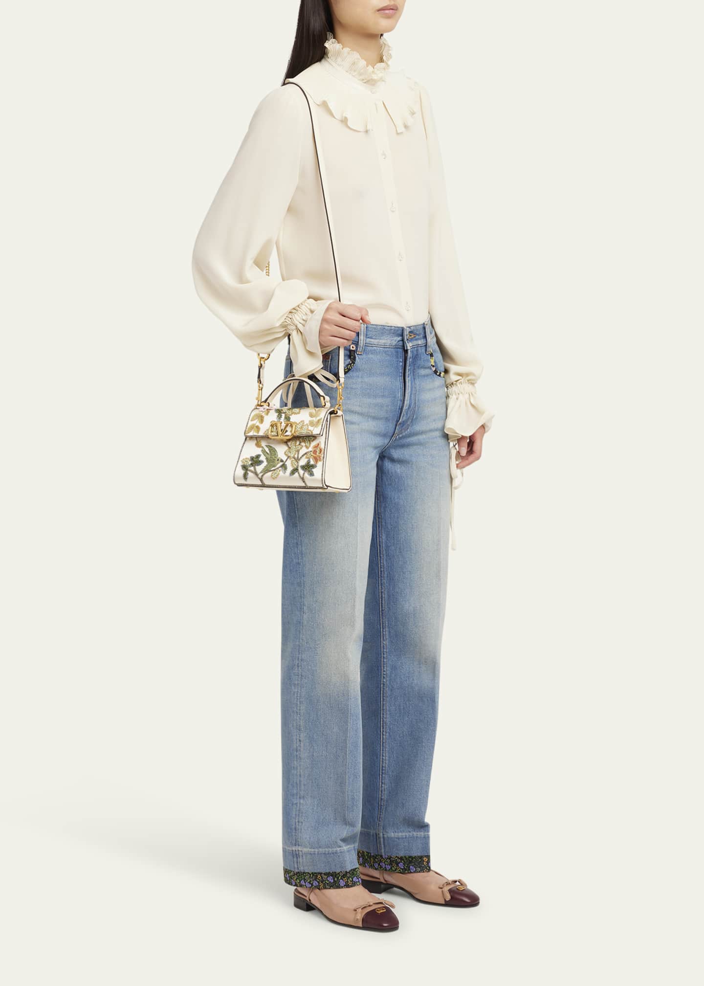 Valentino Garavani VSLING Mini Flower Bird Beaded Satin Top-Handle Bag Image 5 of 5